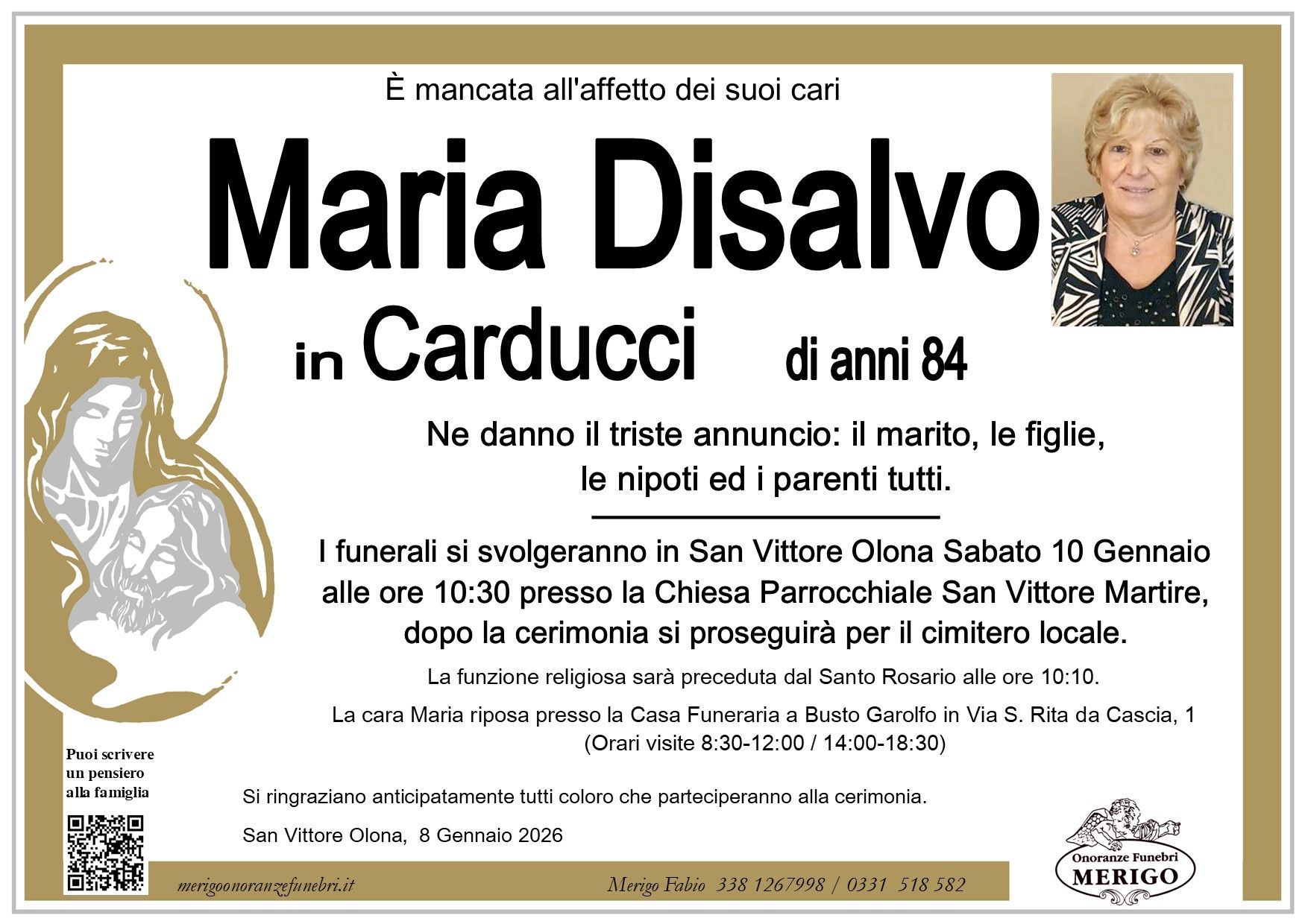 necrologio Maria Disalvo in Carducci