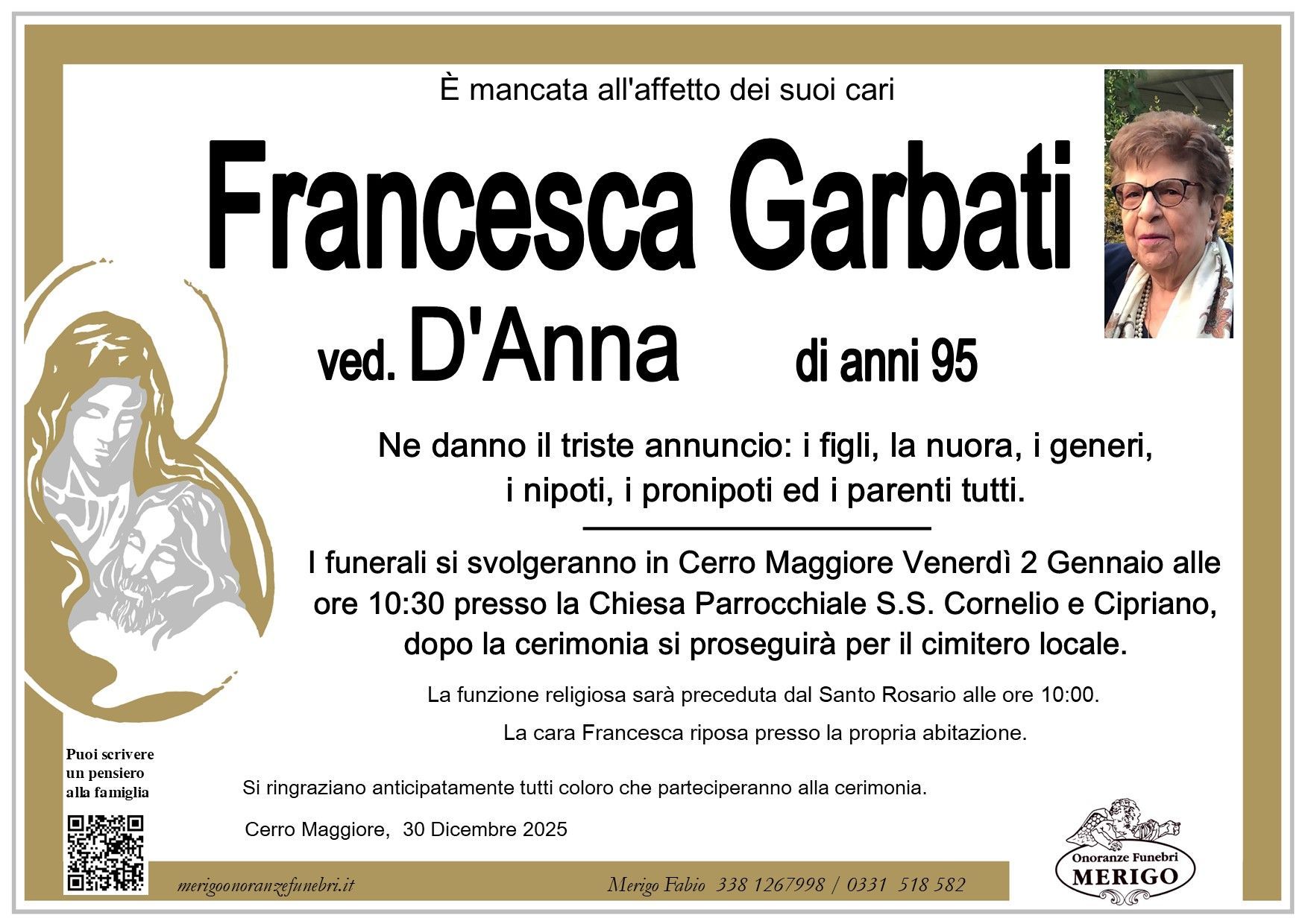 necrologio Francesca Garbati ved. D'Anna