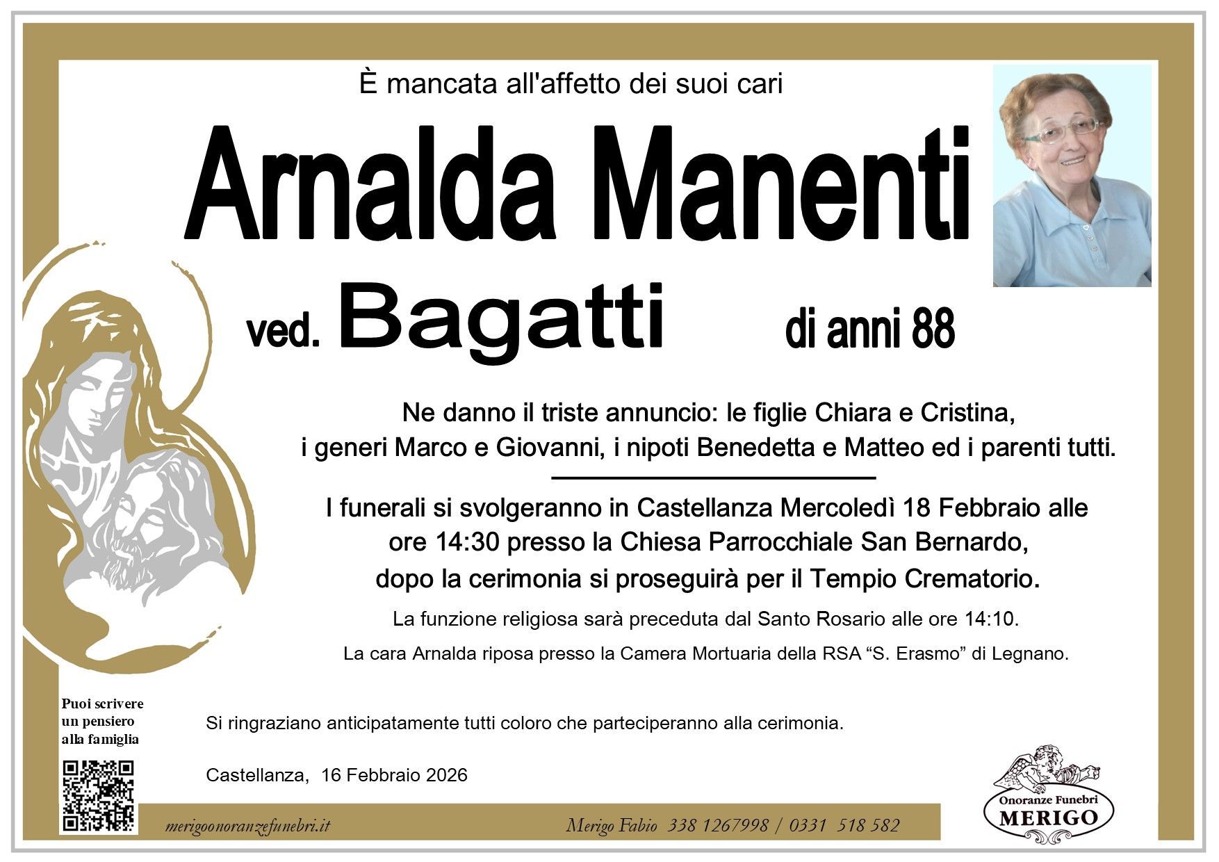 necrologio Arnalda Manenti ved. Bagatti