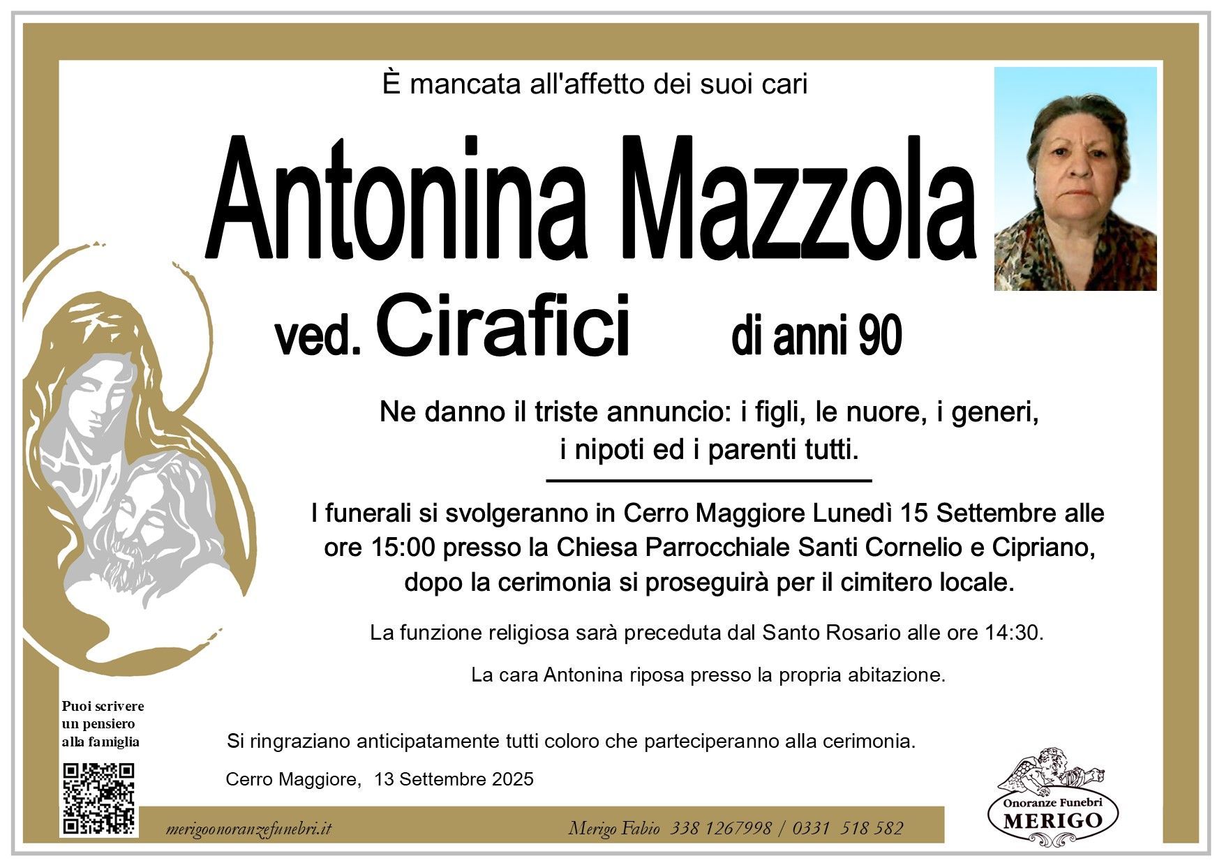 necrologio Antonina Mazzola ved. Cirafici