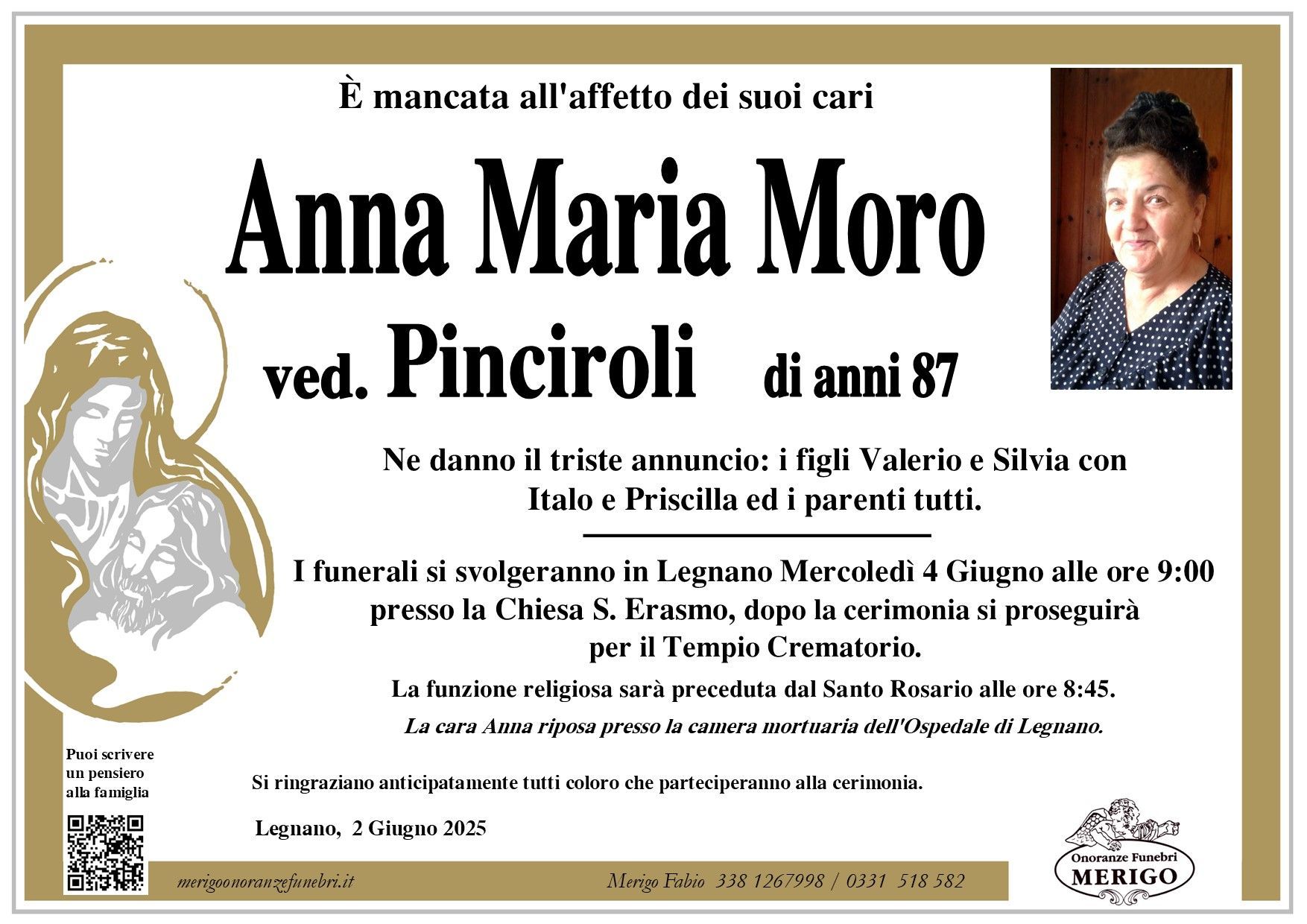 necrologio Anna Maria Moro ved. Pinciroli