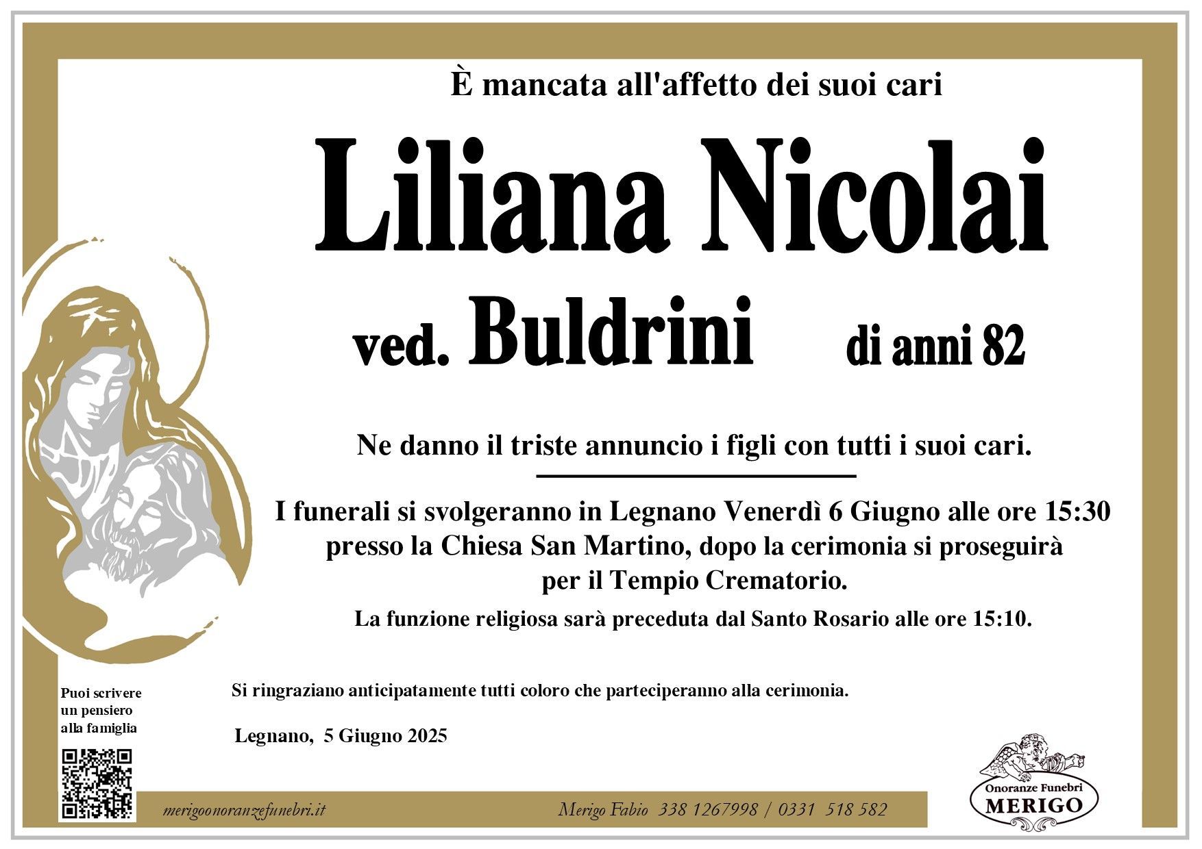 necrologio Liliana Nicolai ved. Buldrini