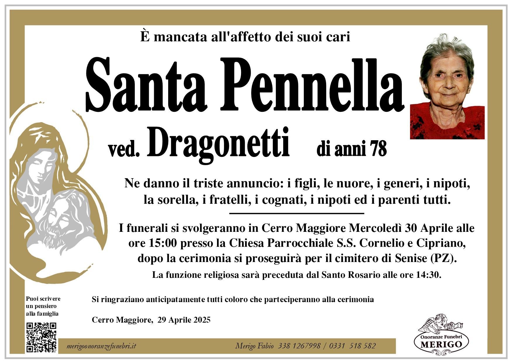 necrologio Santa Pennella ved. Dragonetti