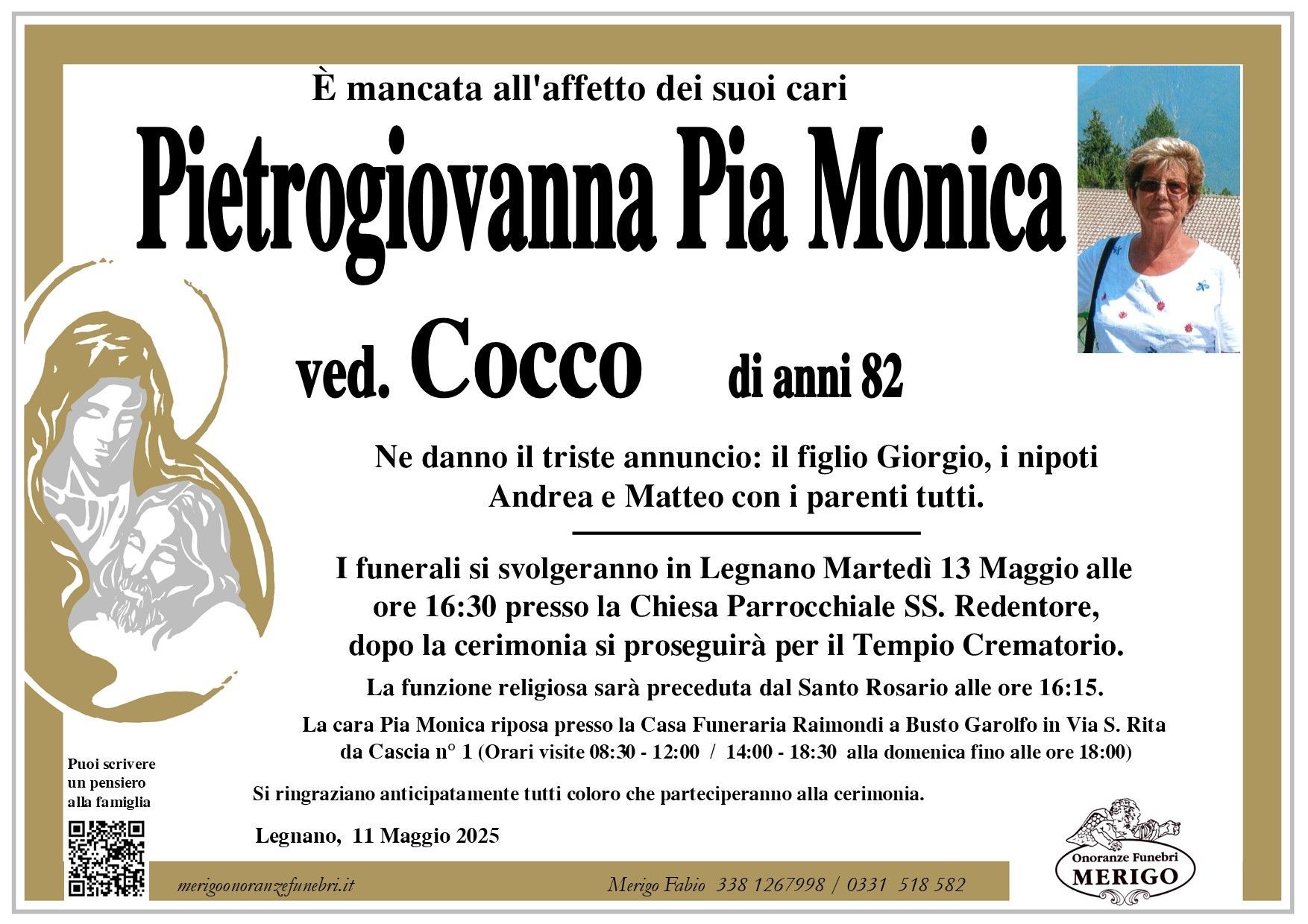 necrologio Pietrogiovanna Pia Monica ved. Cocco