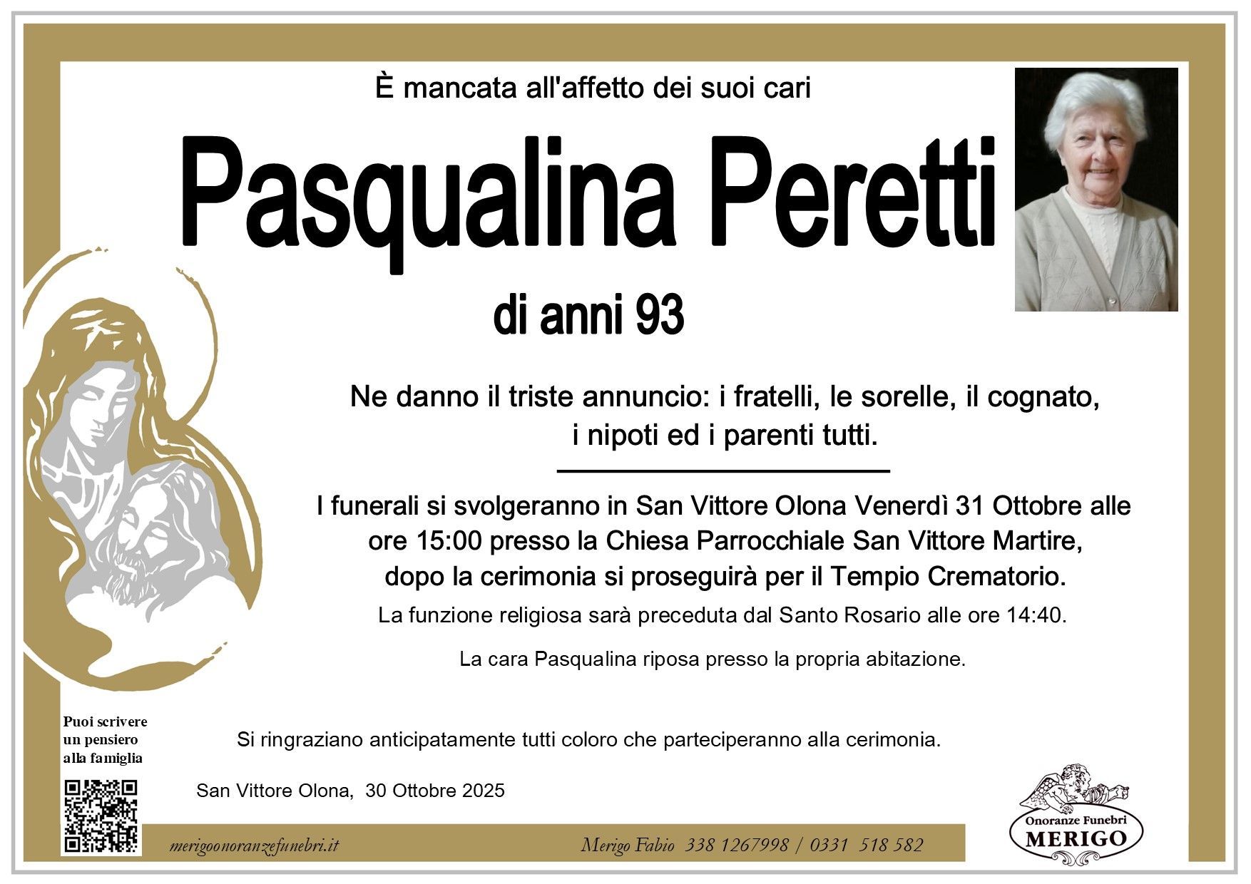 necrologio Pasqualina Peretti