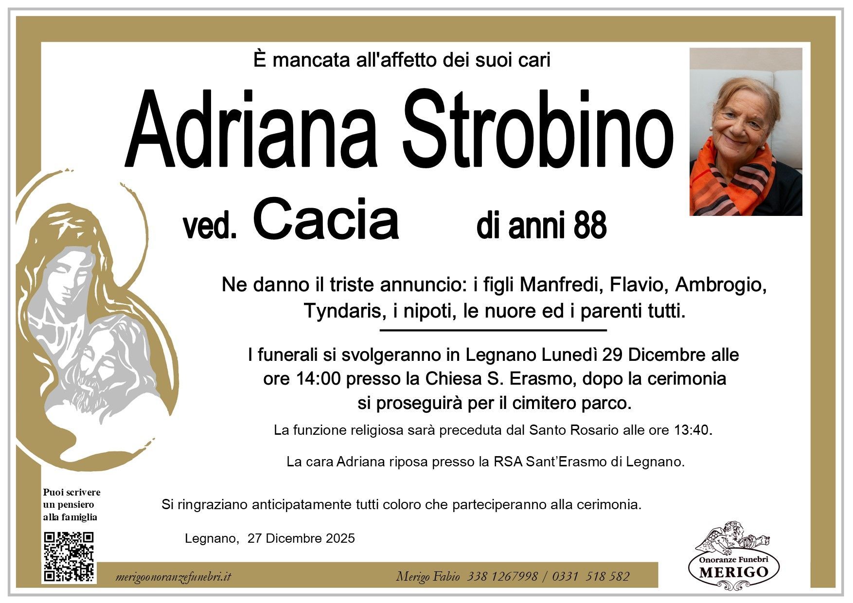 necrologio Adriana Strobino ved. Cacia