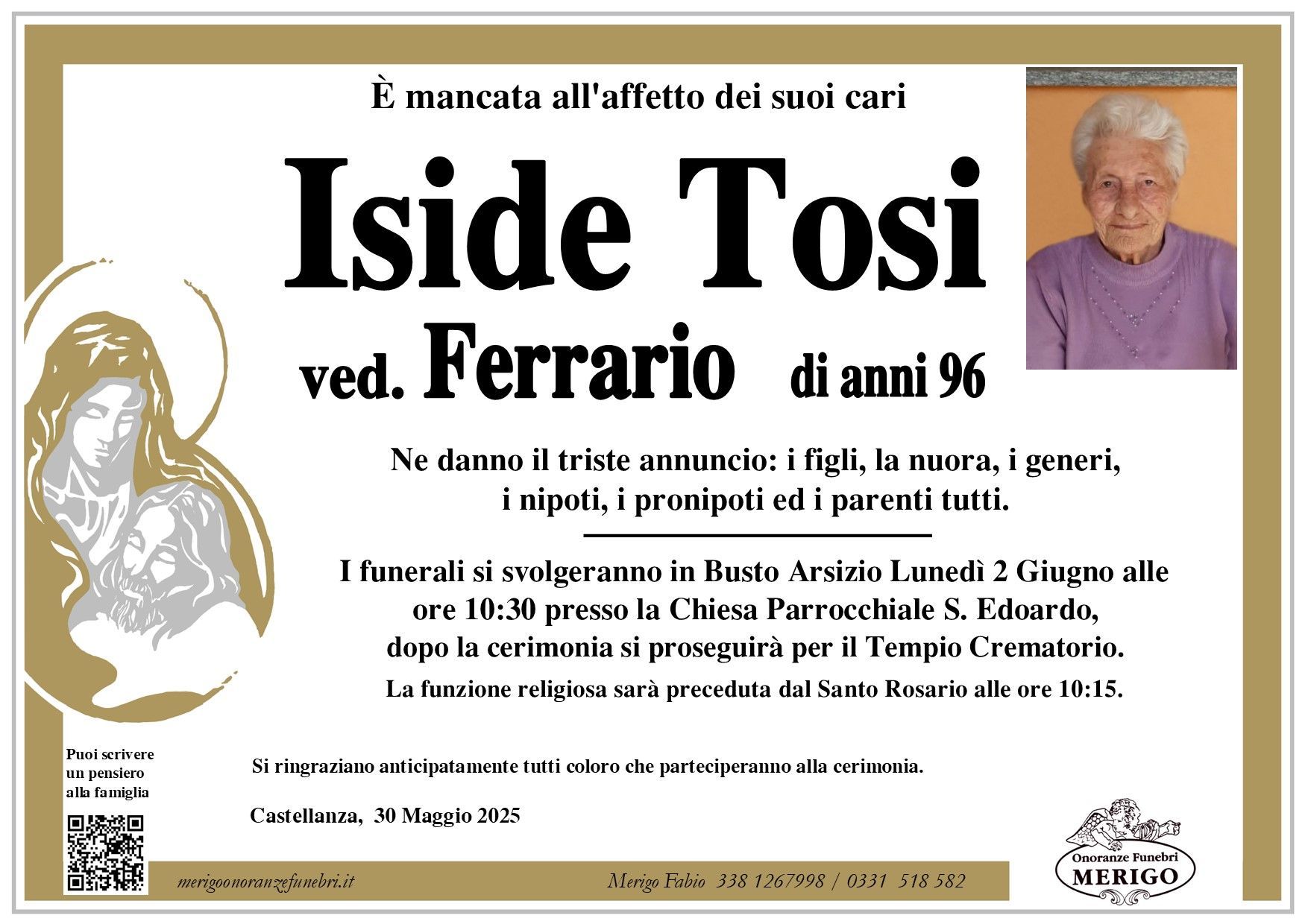 necrologio Iside Tosi ved. Ferrario