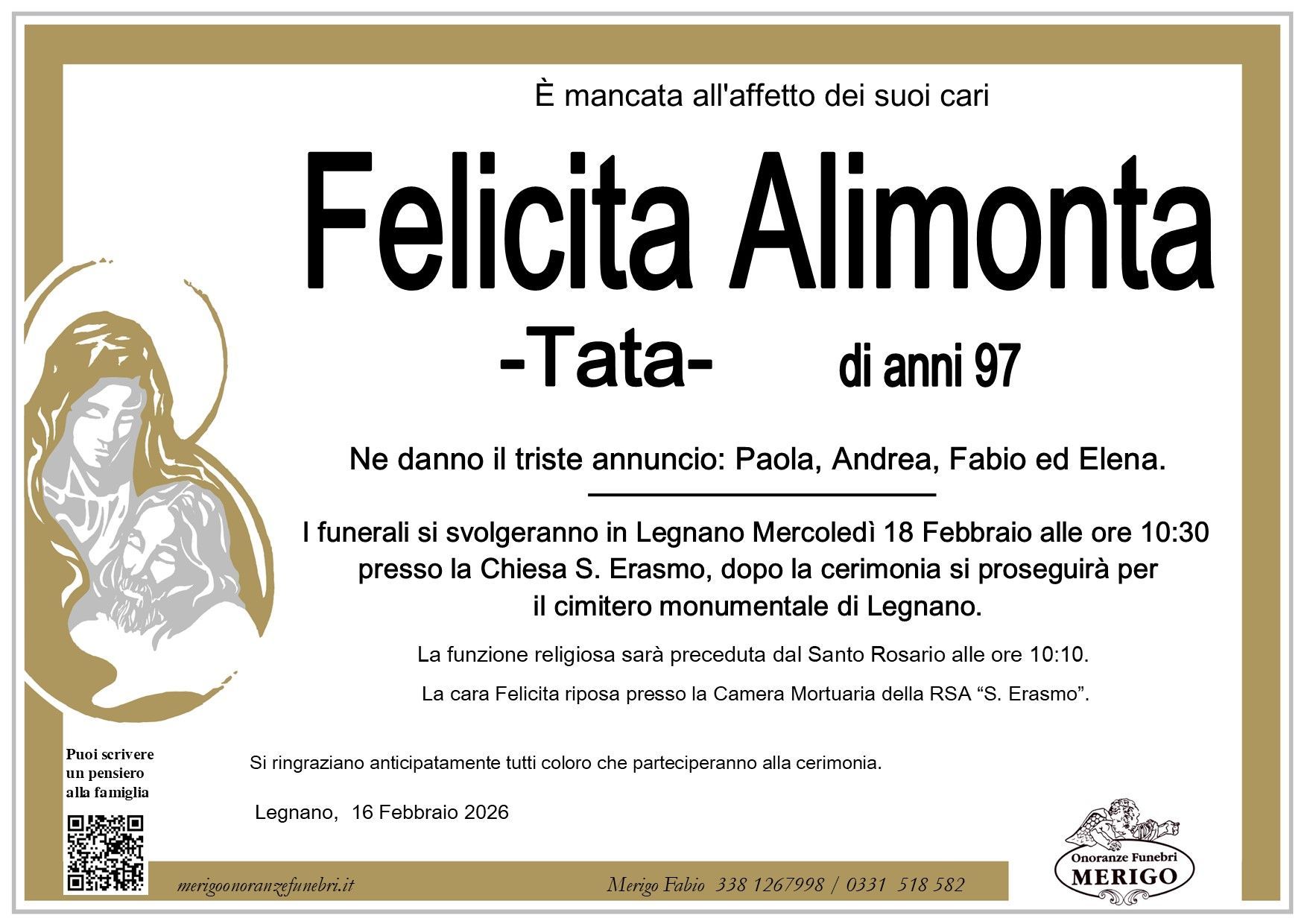 necrologio Felicita Alimonta -Tata-
