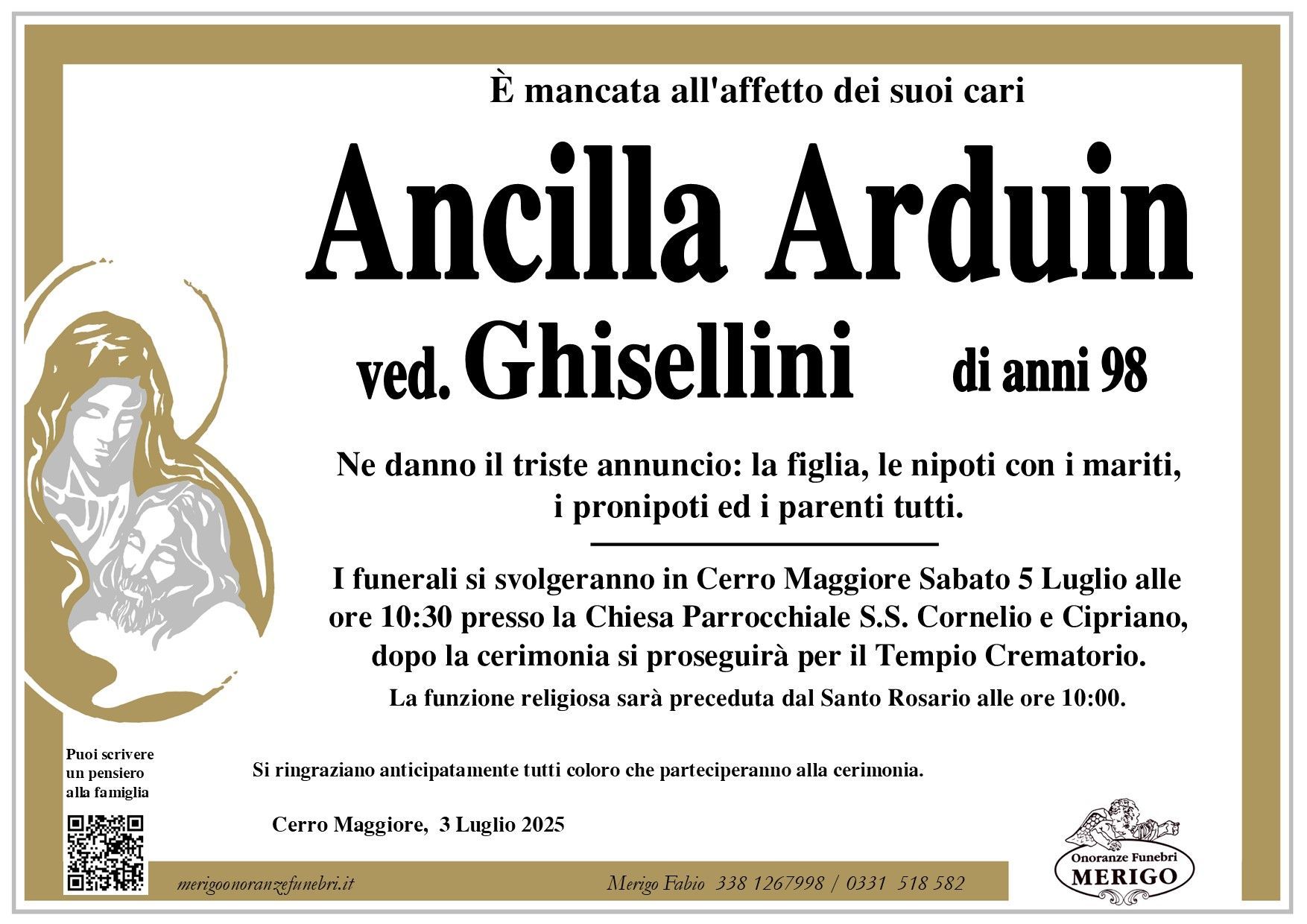 necrologio Ancilla Arduin ved.Ghisellini