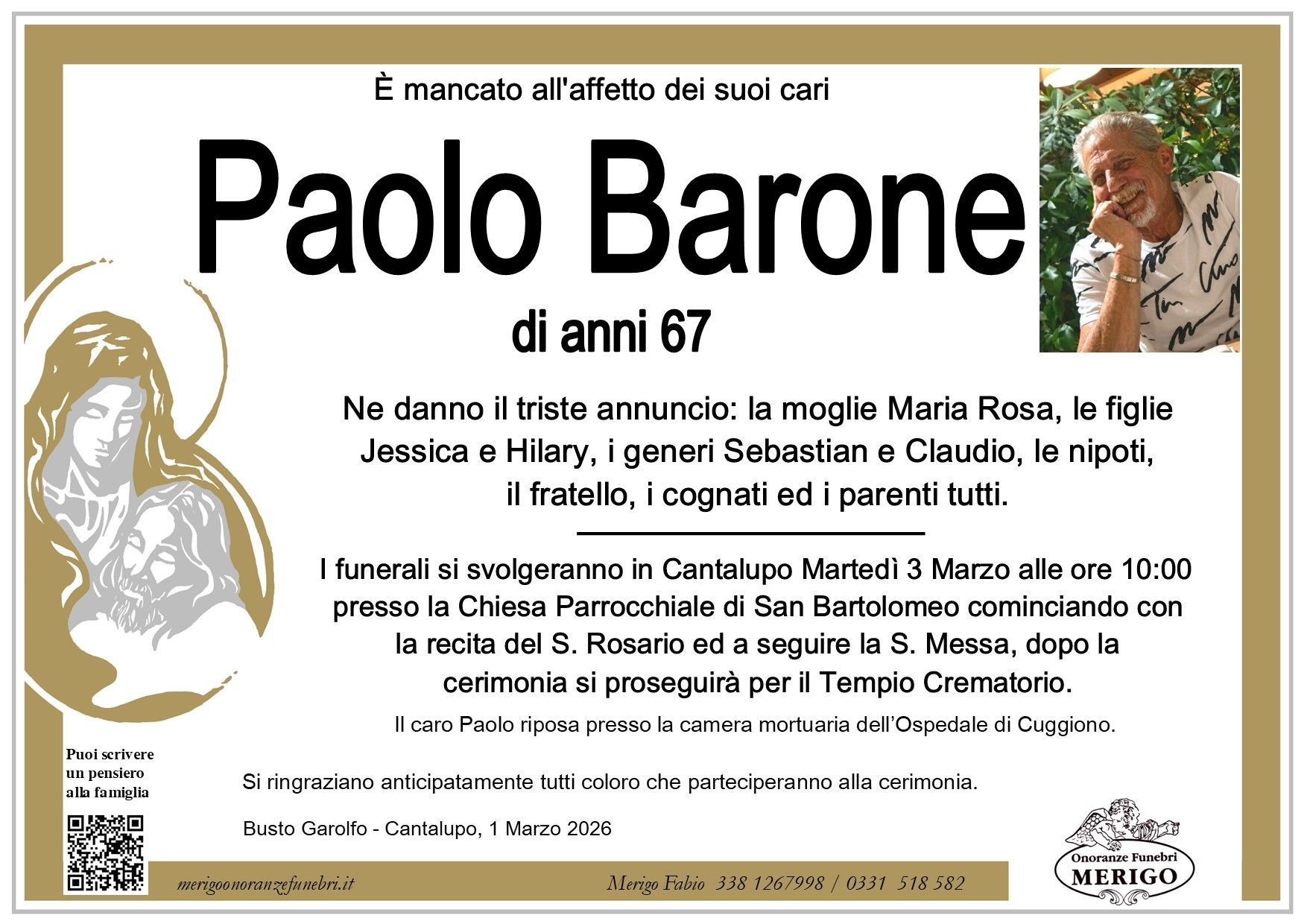 necrologio Paolo Barone