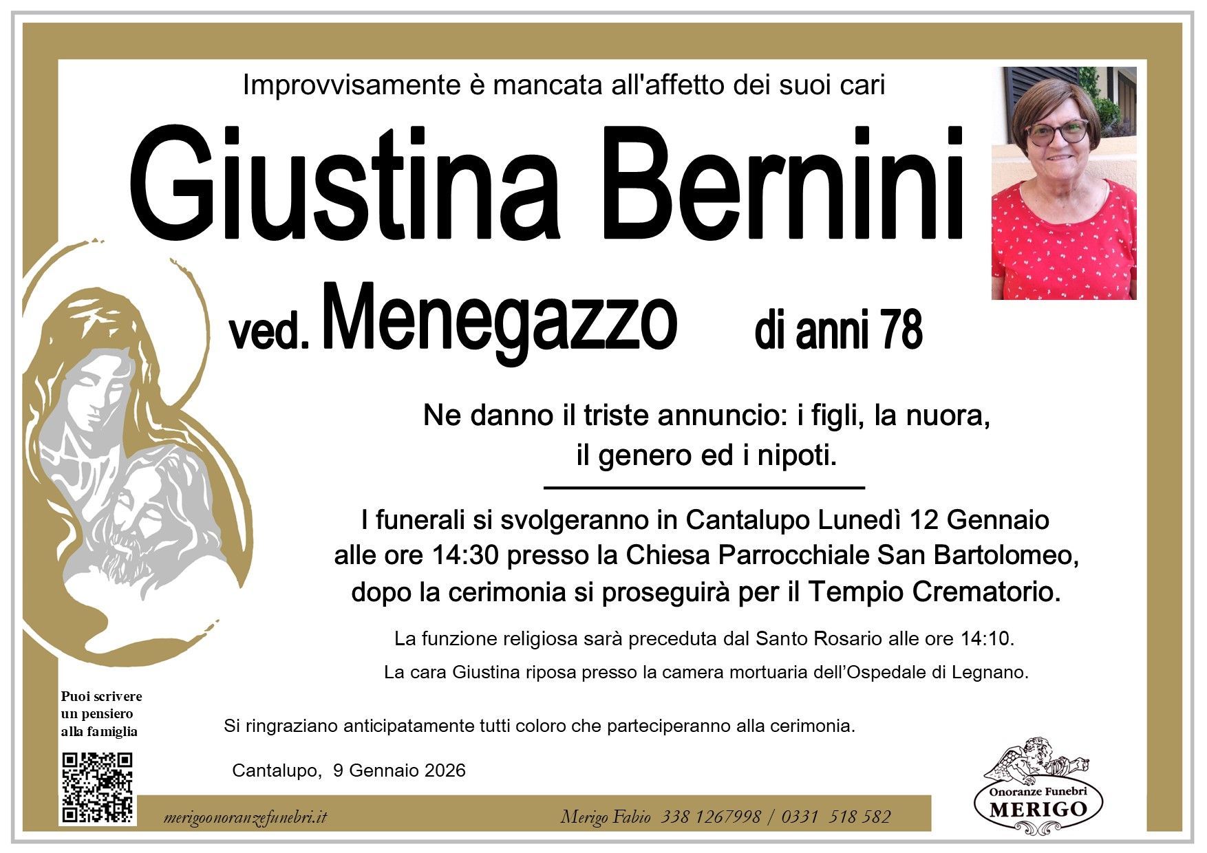 necrologio Giustina Bernini ved. Menegazzo