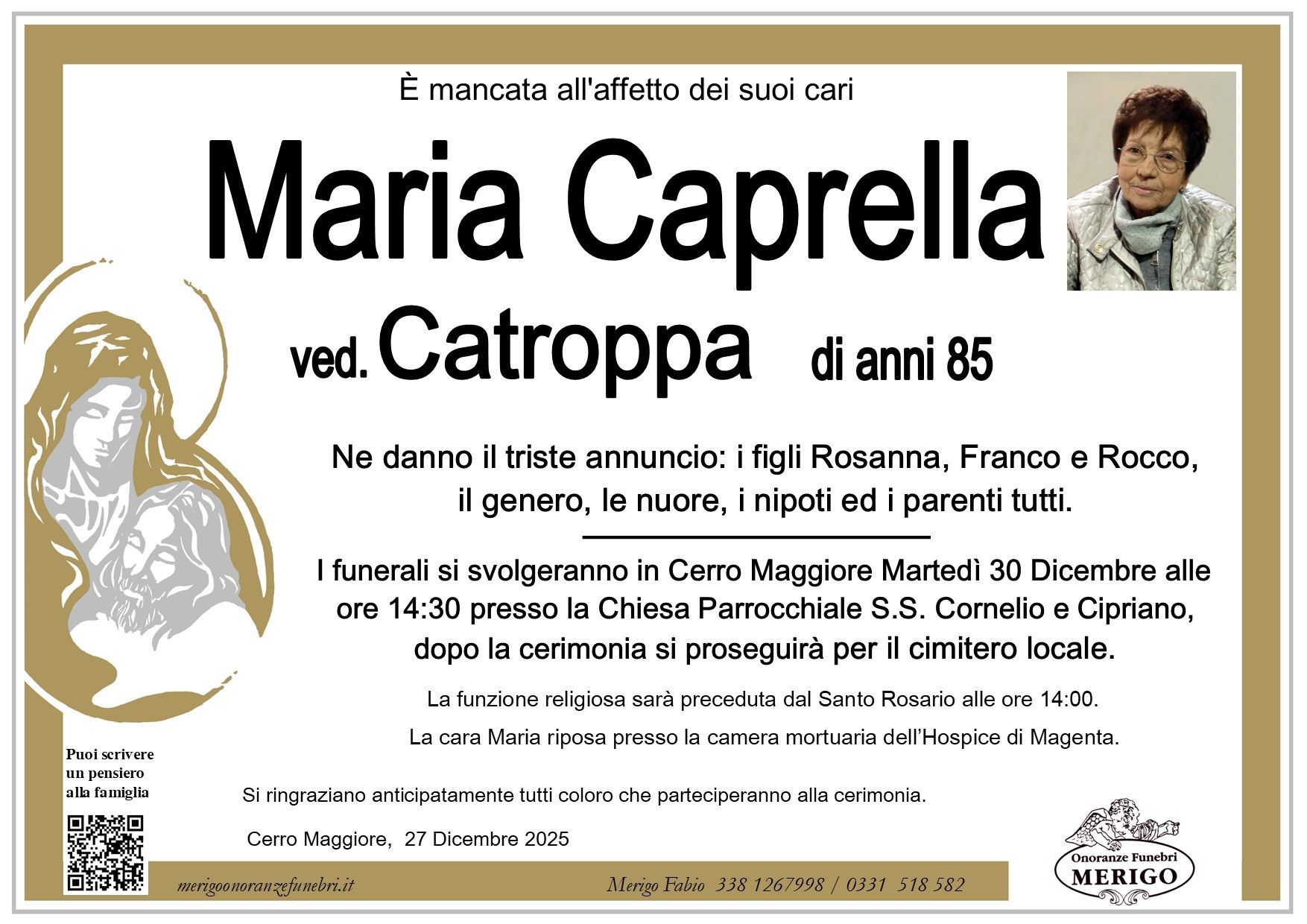 necrologio Maria Caprella ved. Catroppa