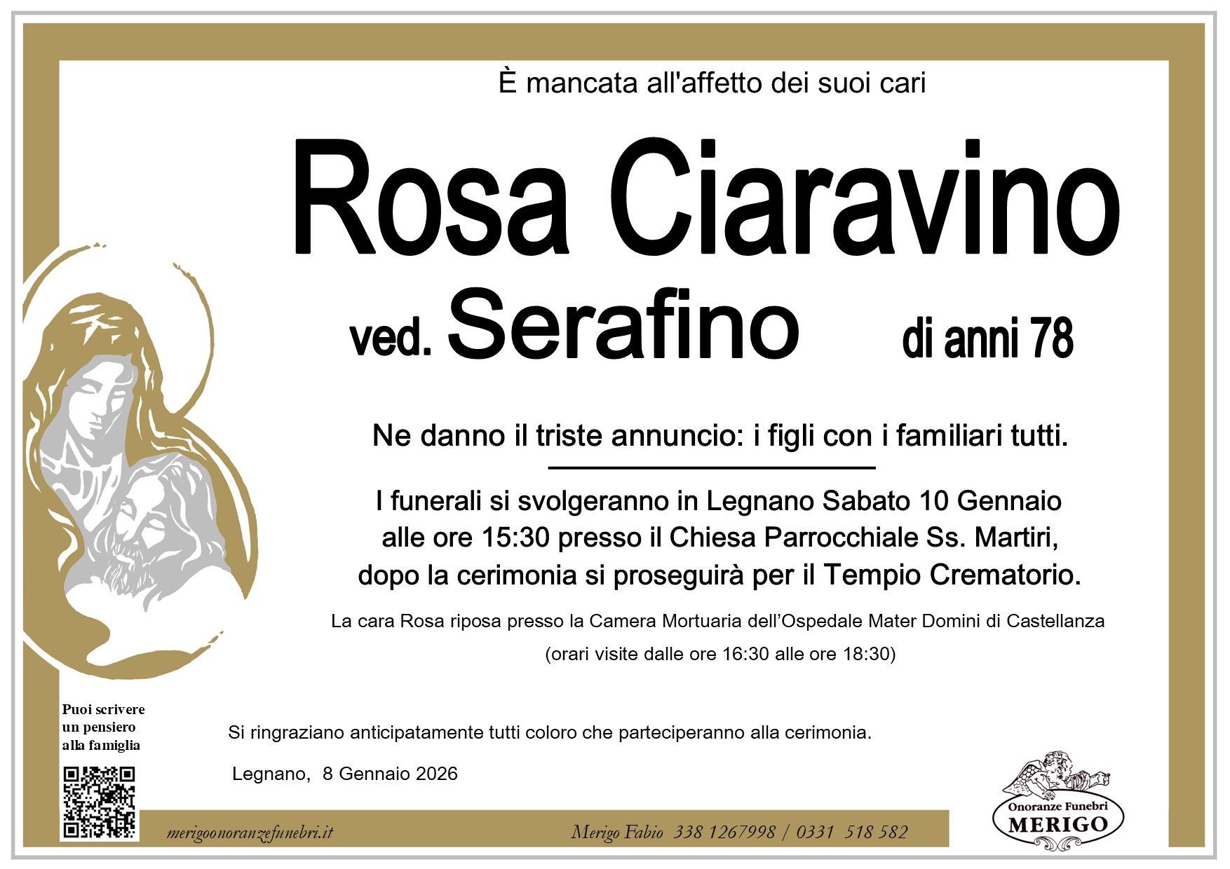 necrologio Rosa Ciaravino ved. Serafino