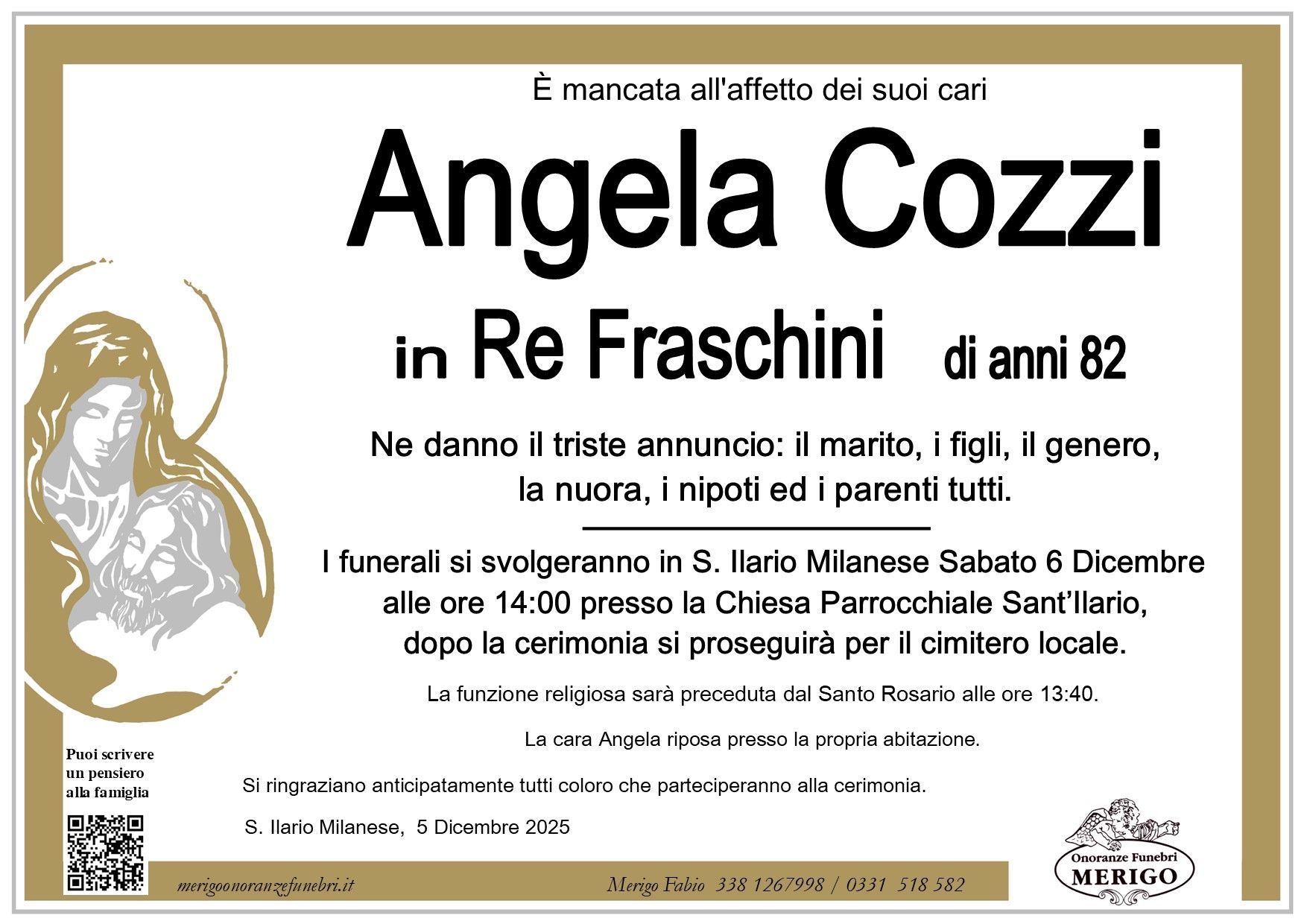 necrologio Angela Cozzi in Re Fraschini