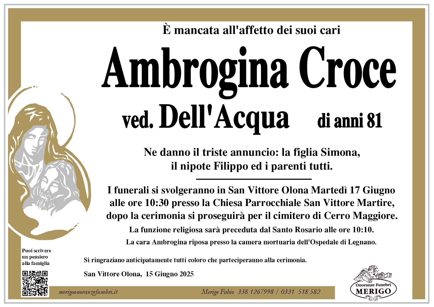 necrologio Ambrogina Croce    ved. Dell'Acqua