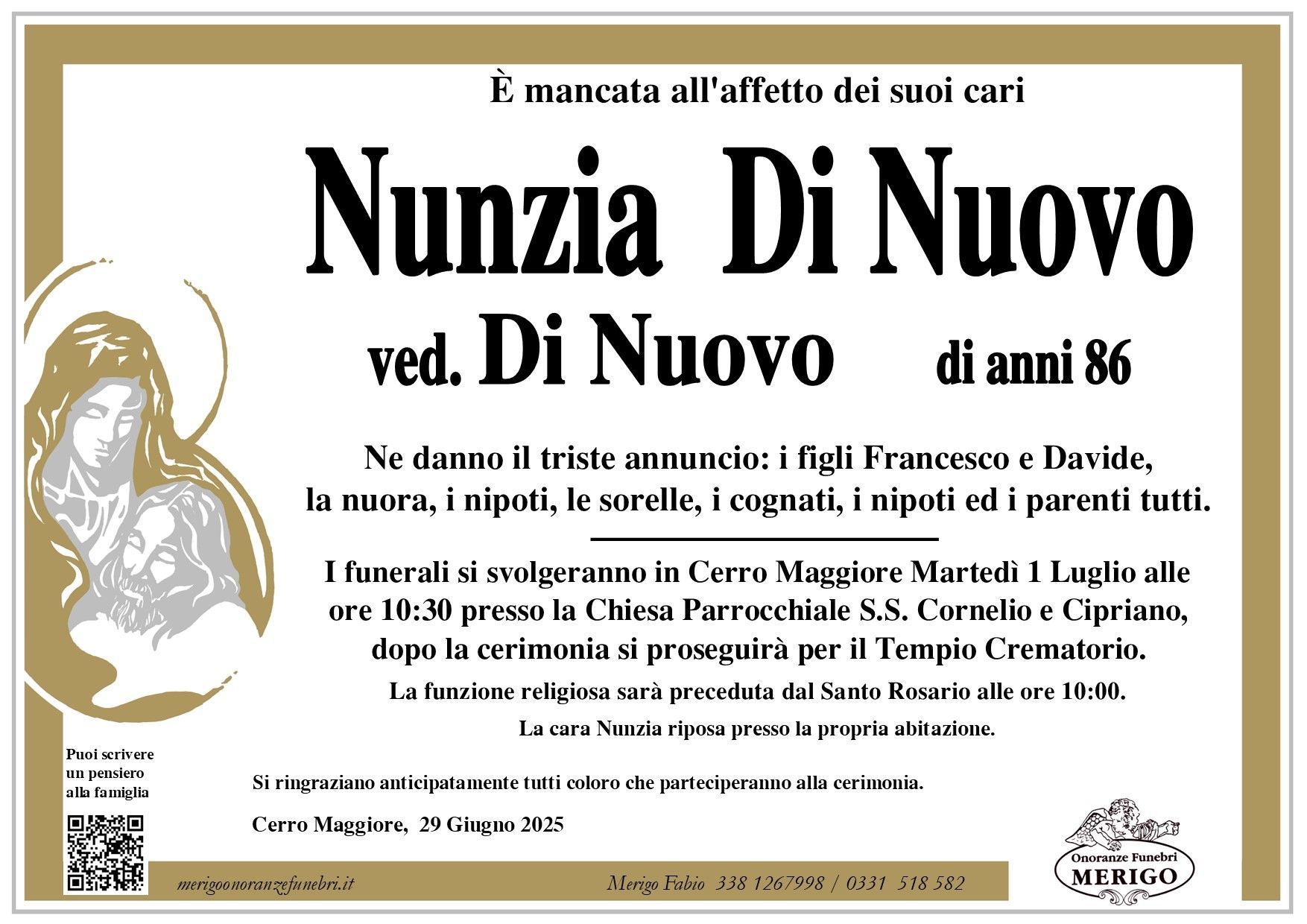 necrologio Nunzia Di Nuovo ved. Di Nuovo