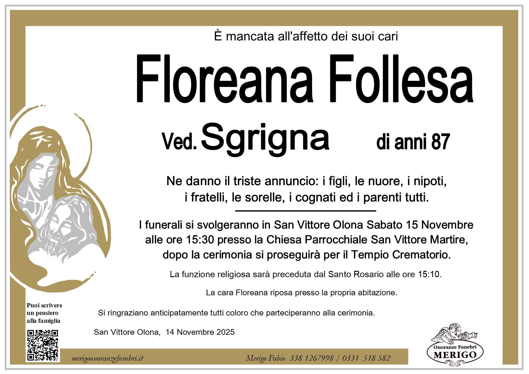 necrologio Floreana Follesa ved. Sgrigna