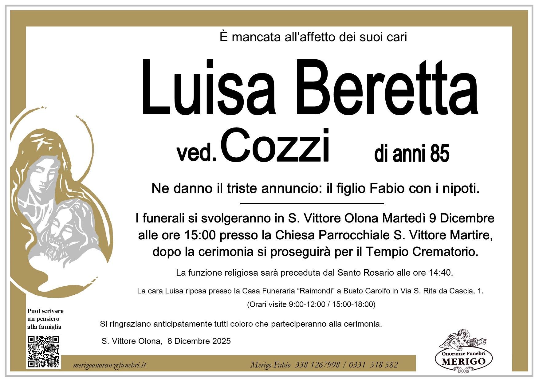 necrologio Luisa Beretta ved. Cozzi