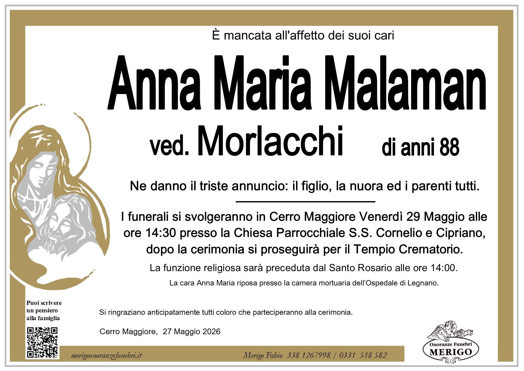 necrologio Anna Maria Malaman ved. Morlacchi