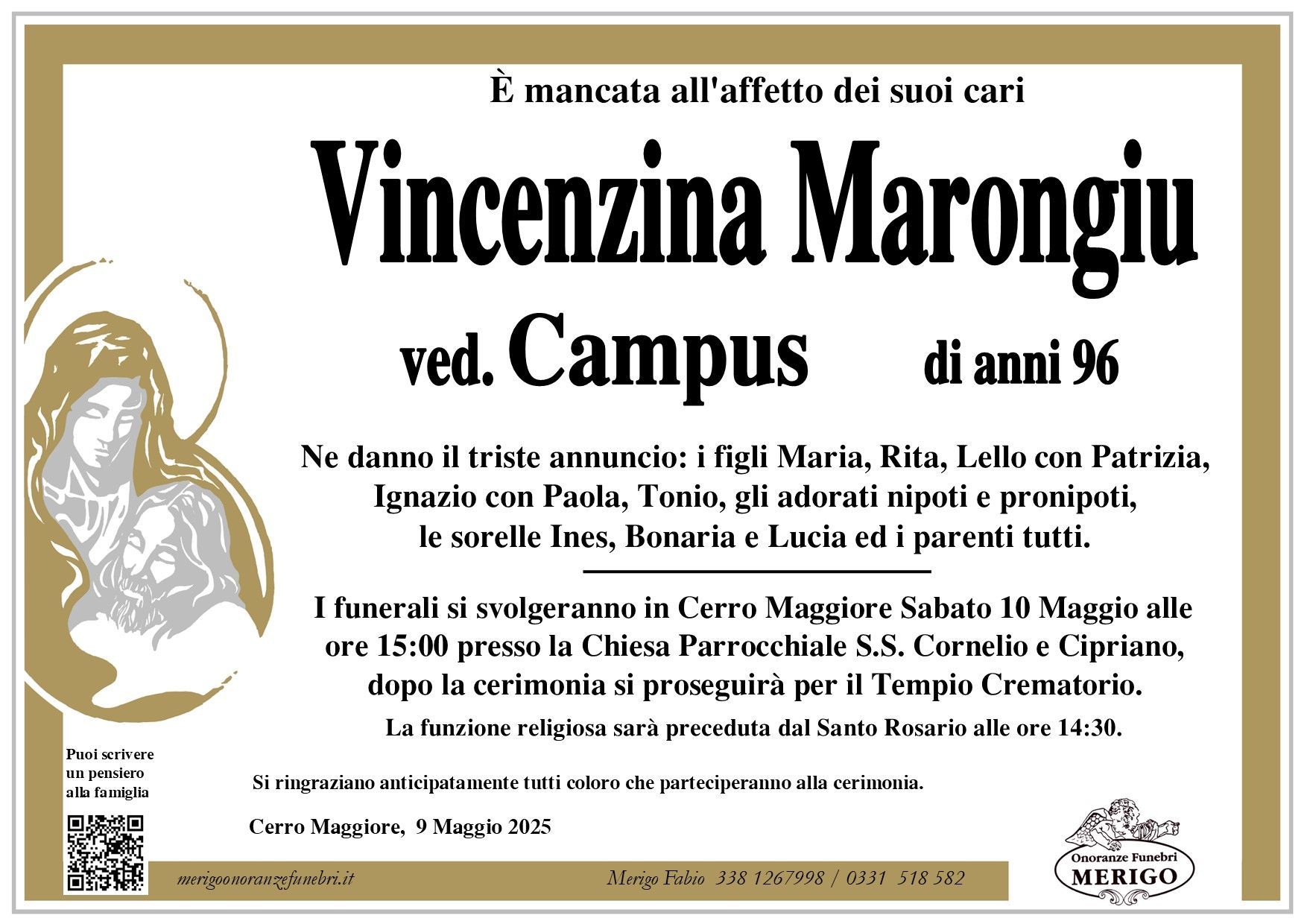 necrologio Vincenzina Marongiu ved. Campus