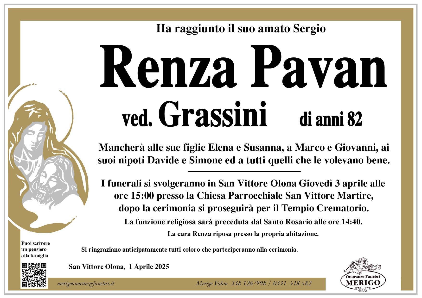 necrologio Renza Pavan ved. Grassini