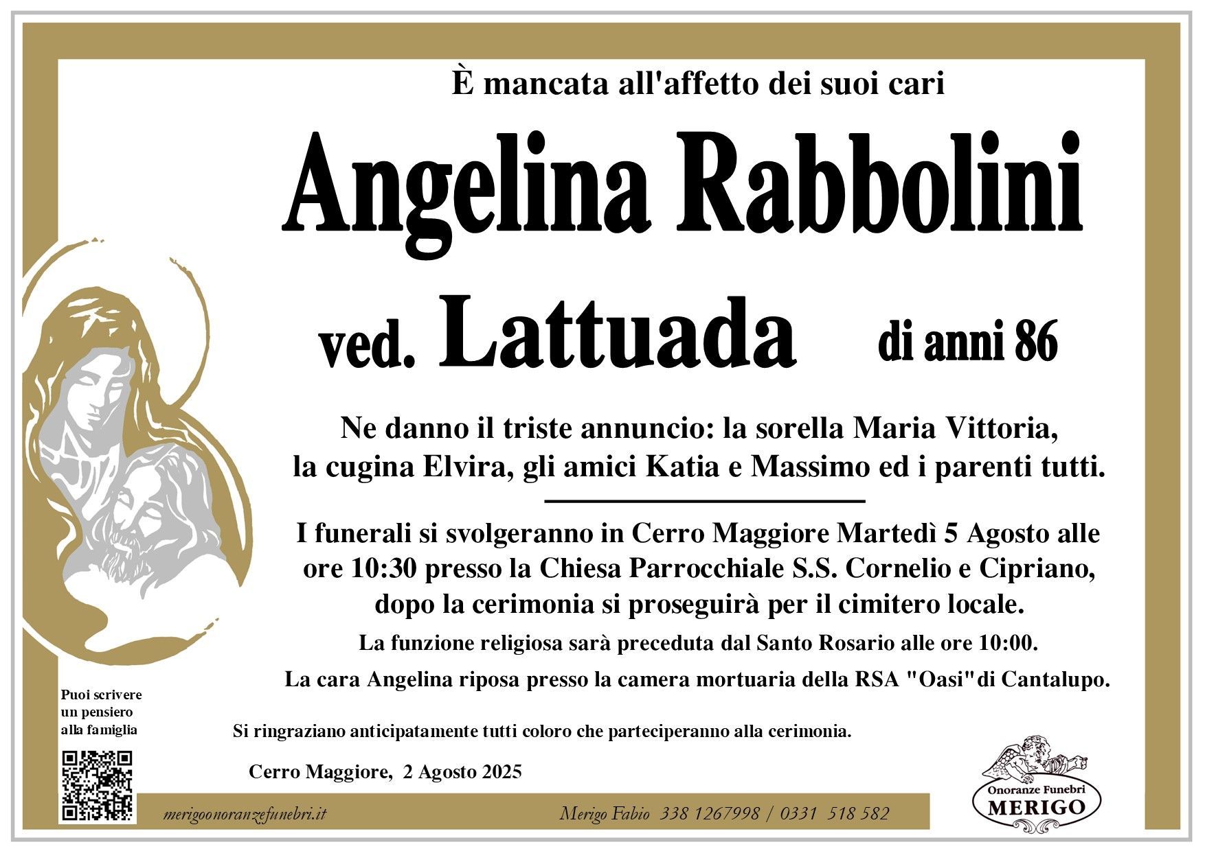 necrologio Angelina Rabbolini ved. Lattuada