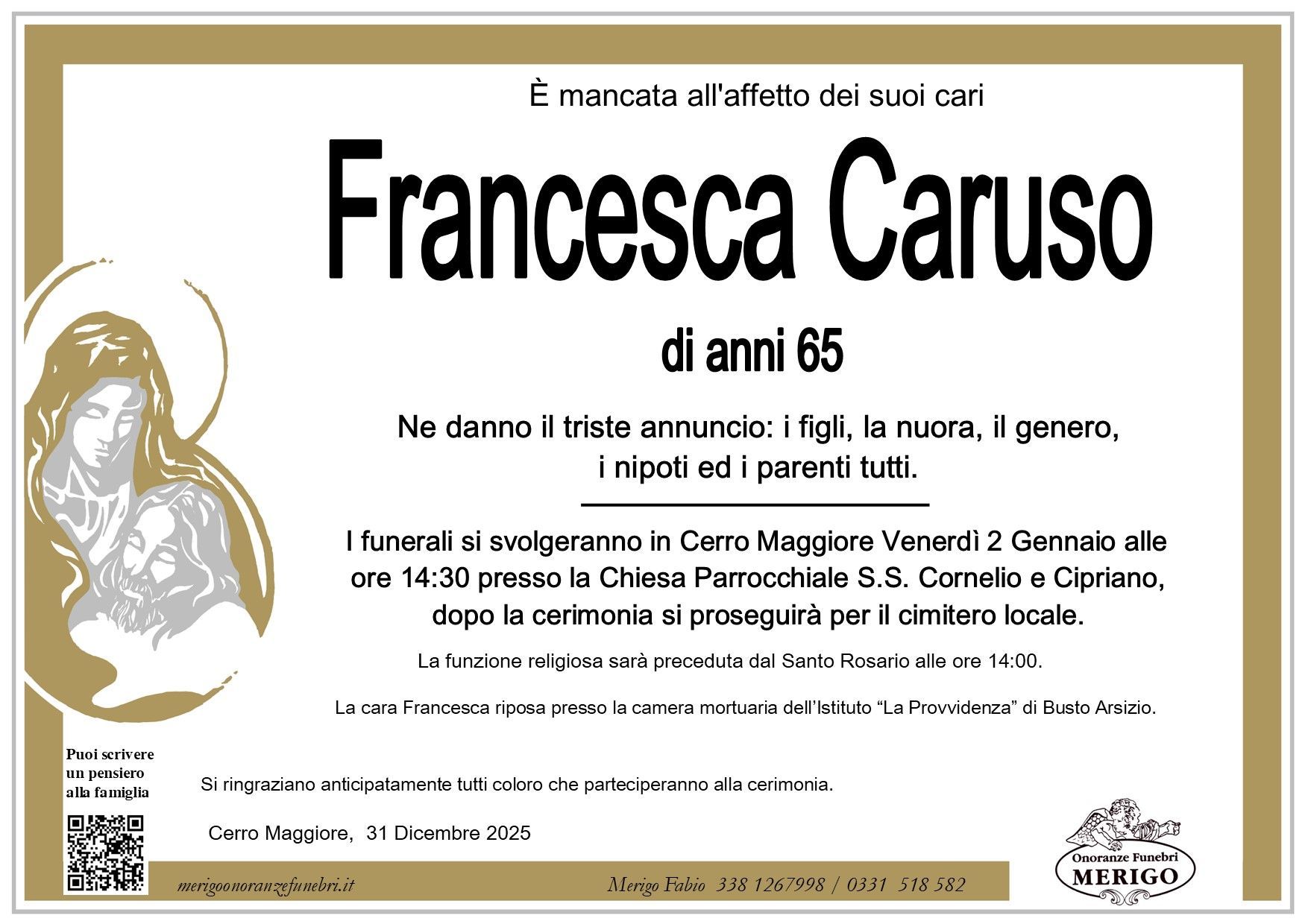 necrologio Francesca Caruso