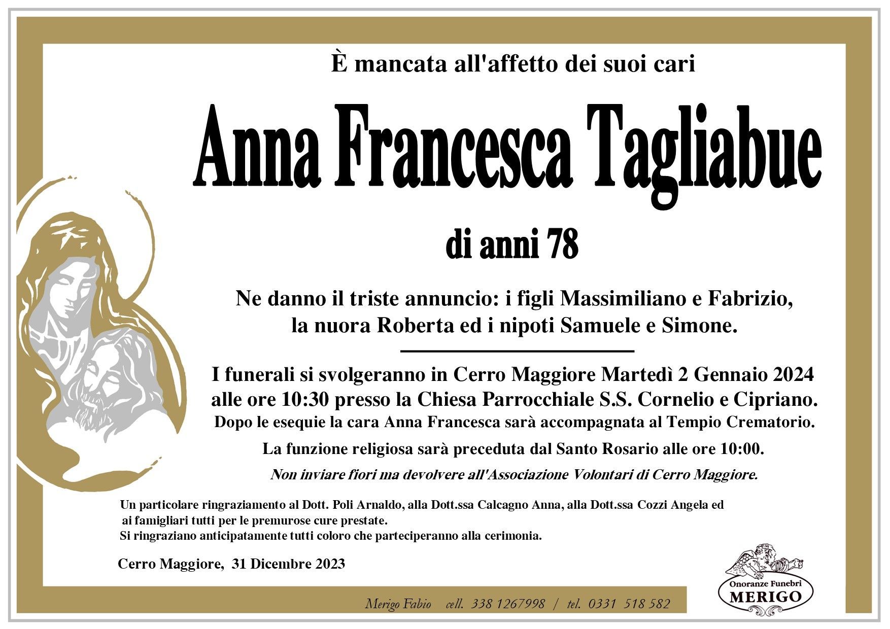necrologio Anna Francesca Tagliabue