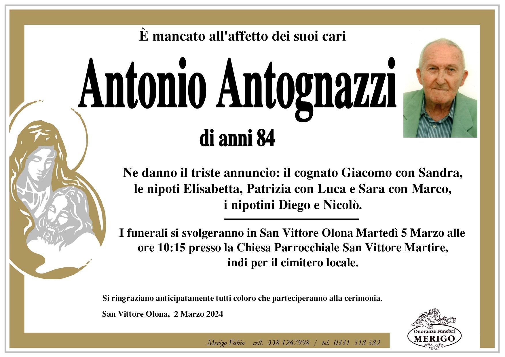 necrologio Antonio Antognazzi