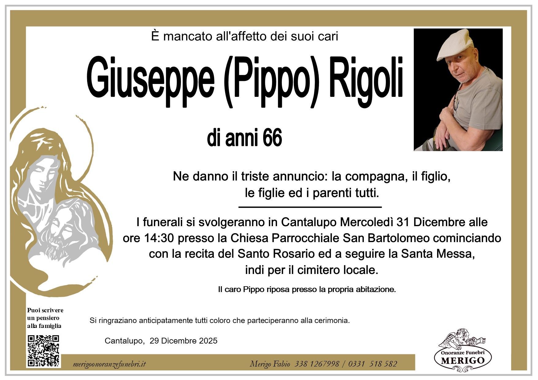necrologio Giuseppe (Pippo) Rigoli