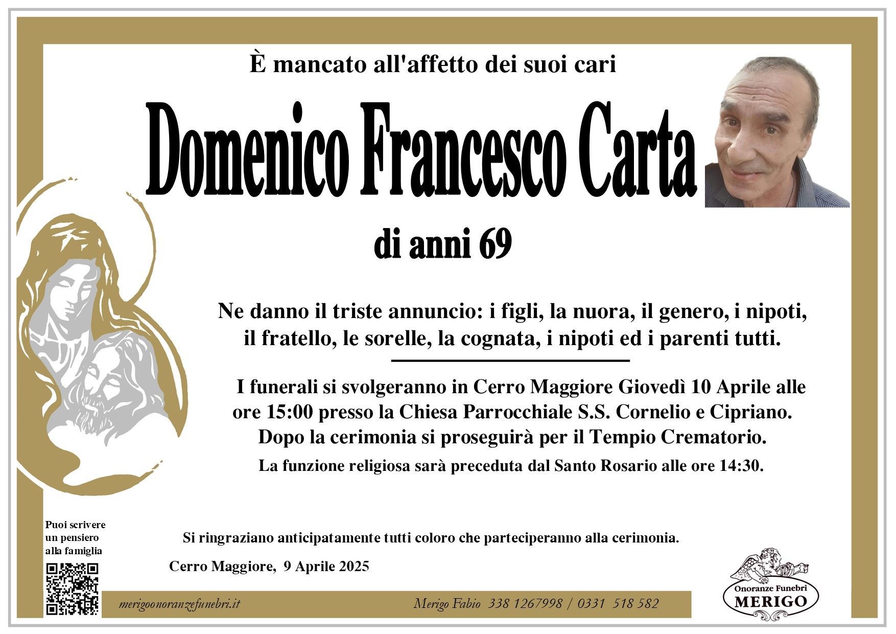 necrologio Domenico Francesco Carta