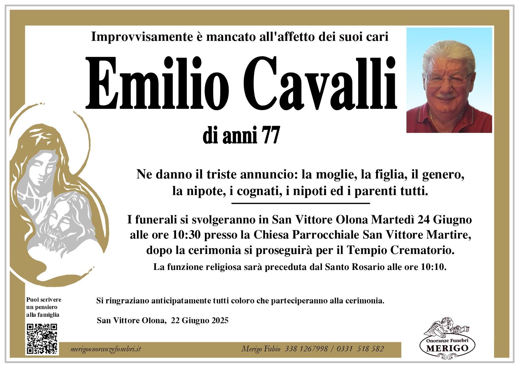 necrologio Emilio Cavalli