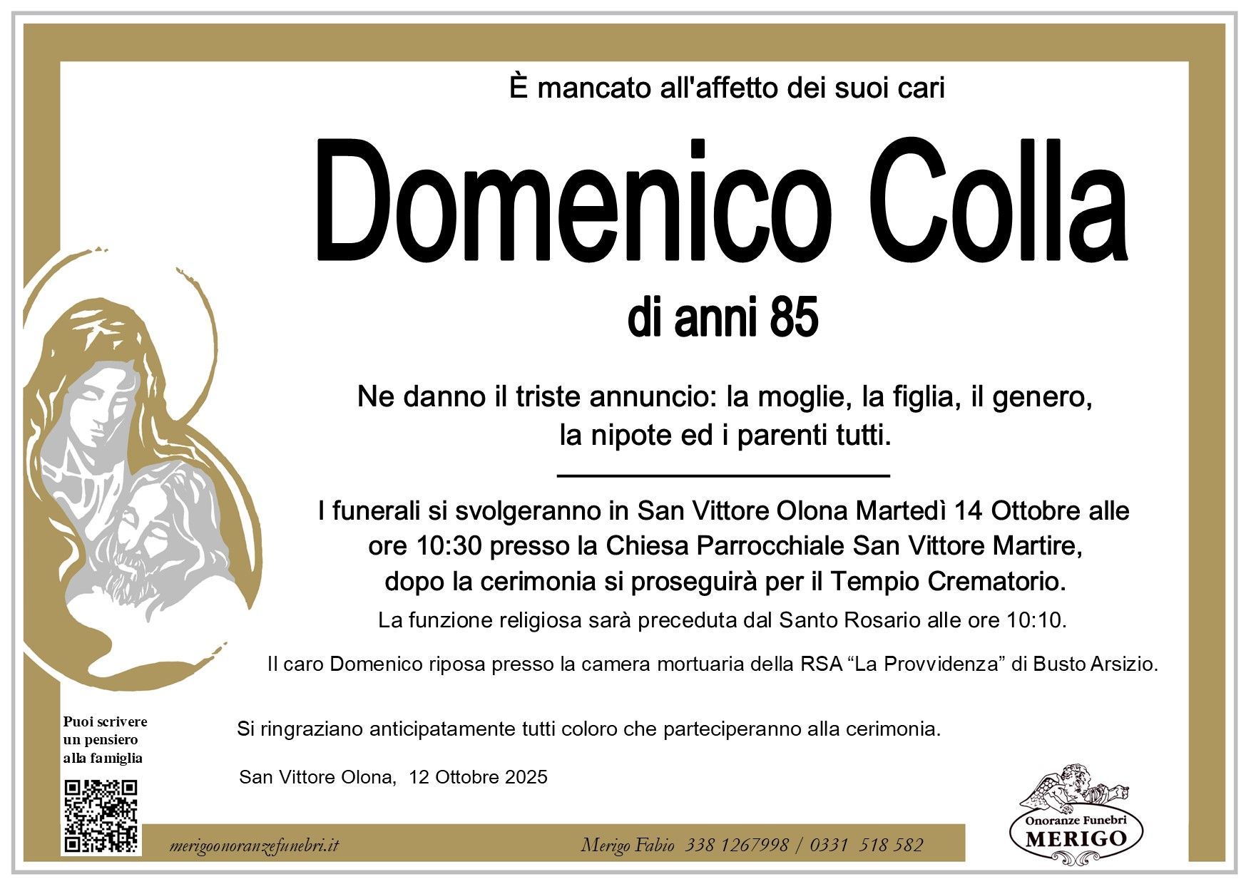 necrologio Domenico Colla