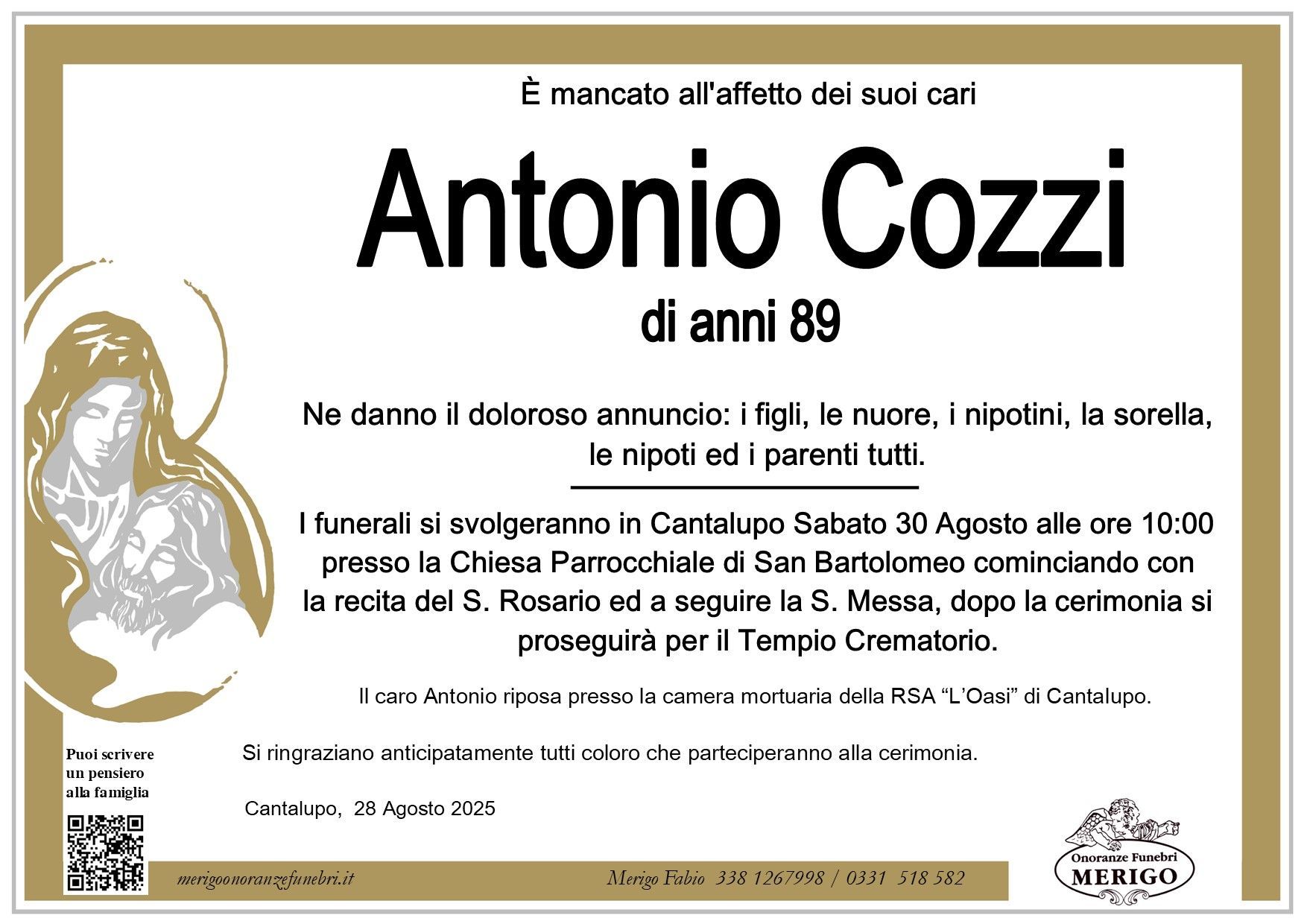 necrologio Antonio Cozzi