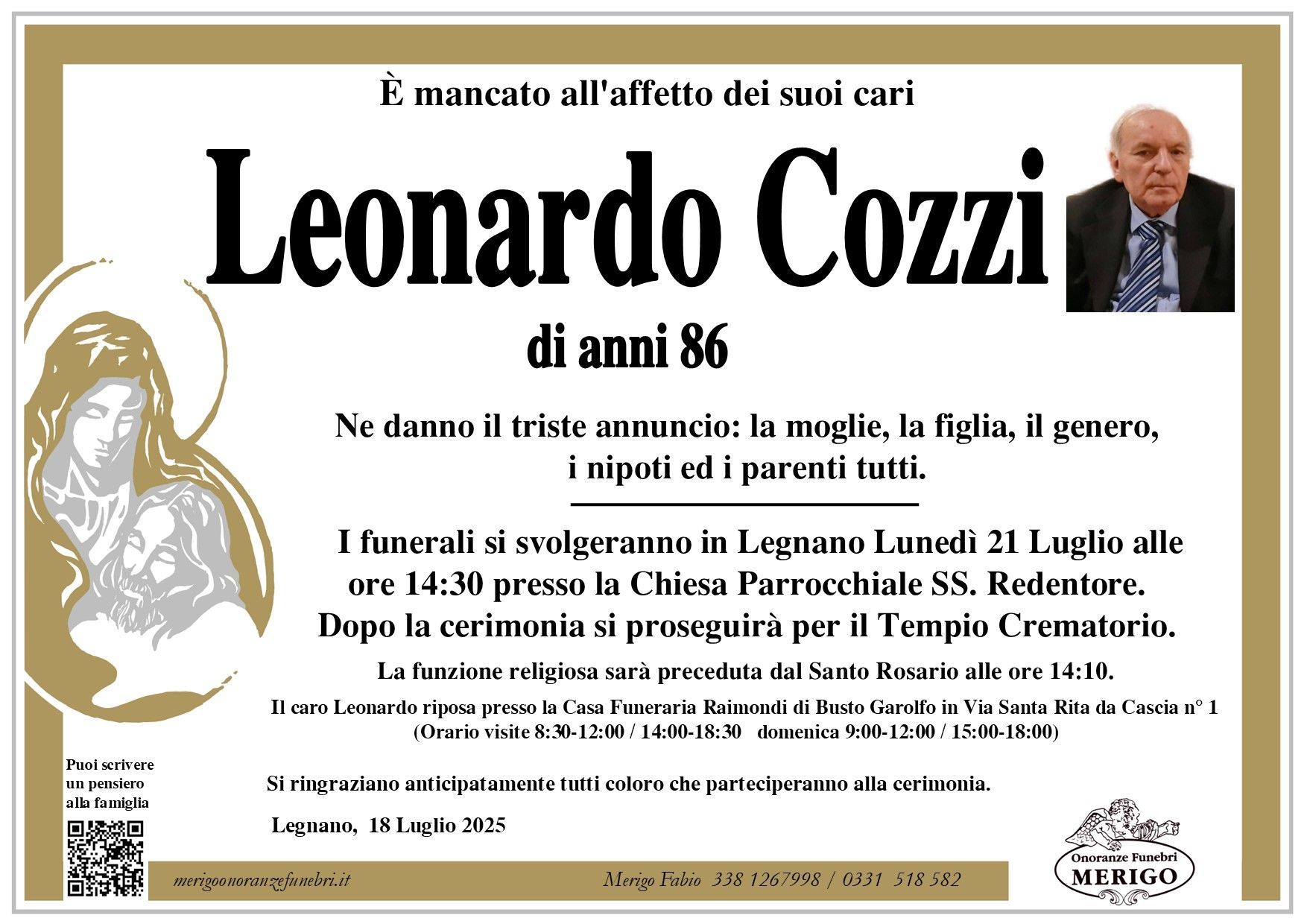 necrologio Leonardo Cozzi