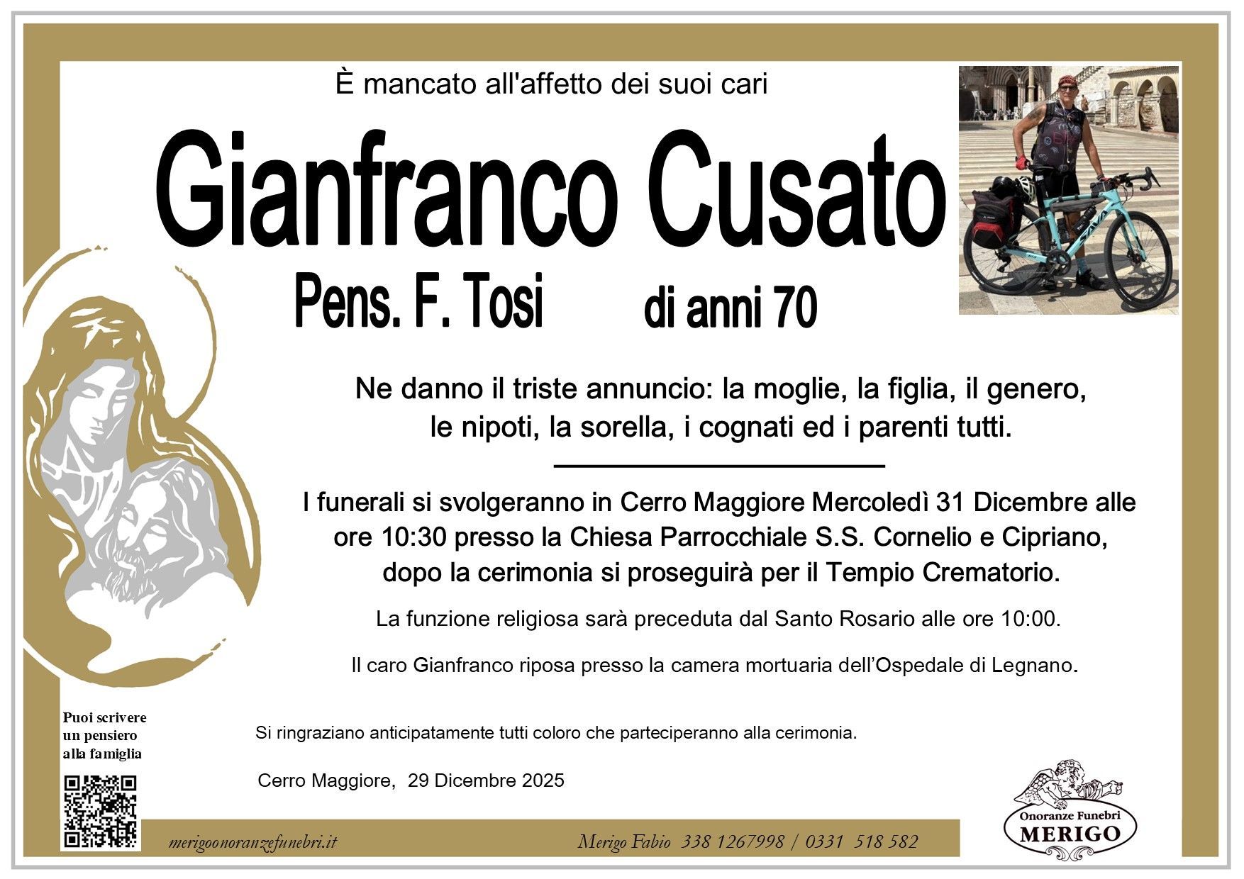 necrologio Gianfranco Cusato