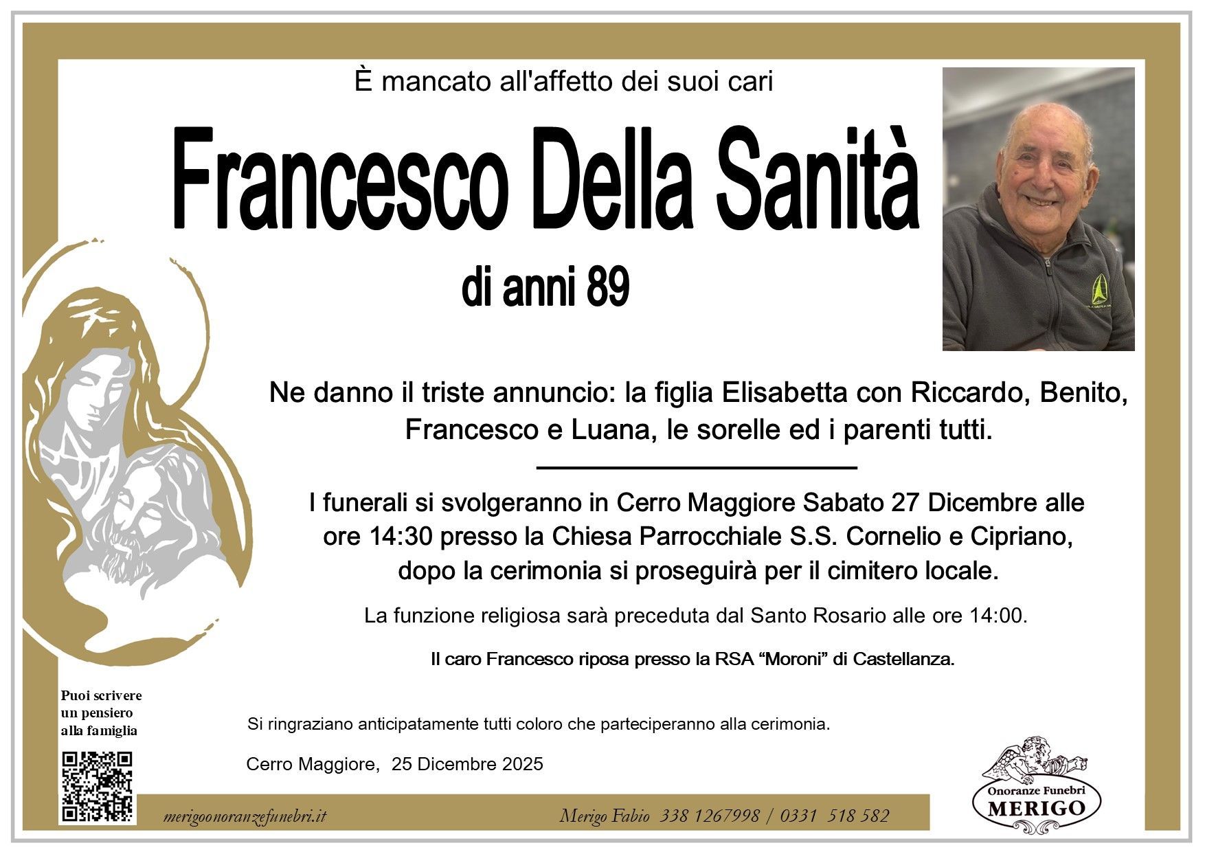 necrologio Francesco Della Sanità