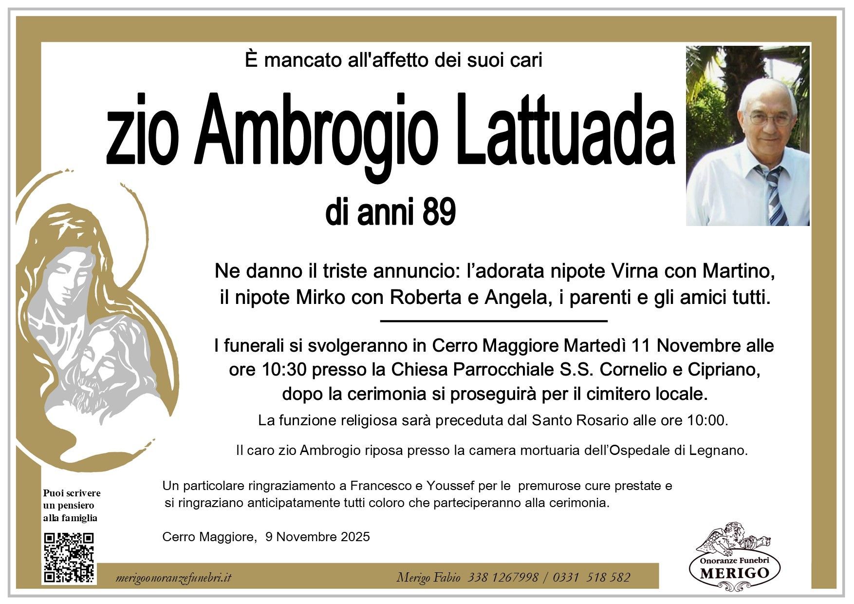 necrologio zio Ambrogio Lattuada