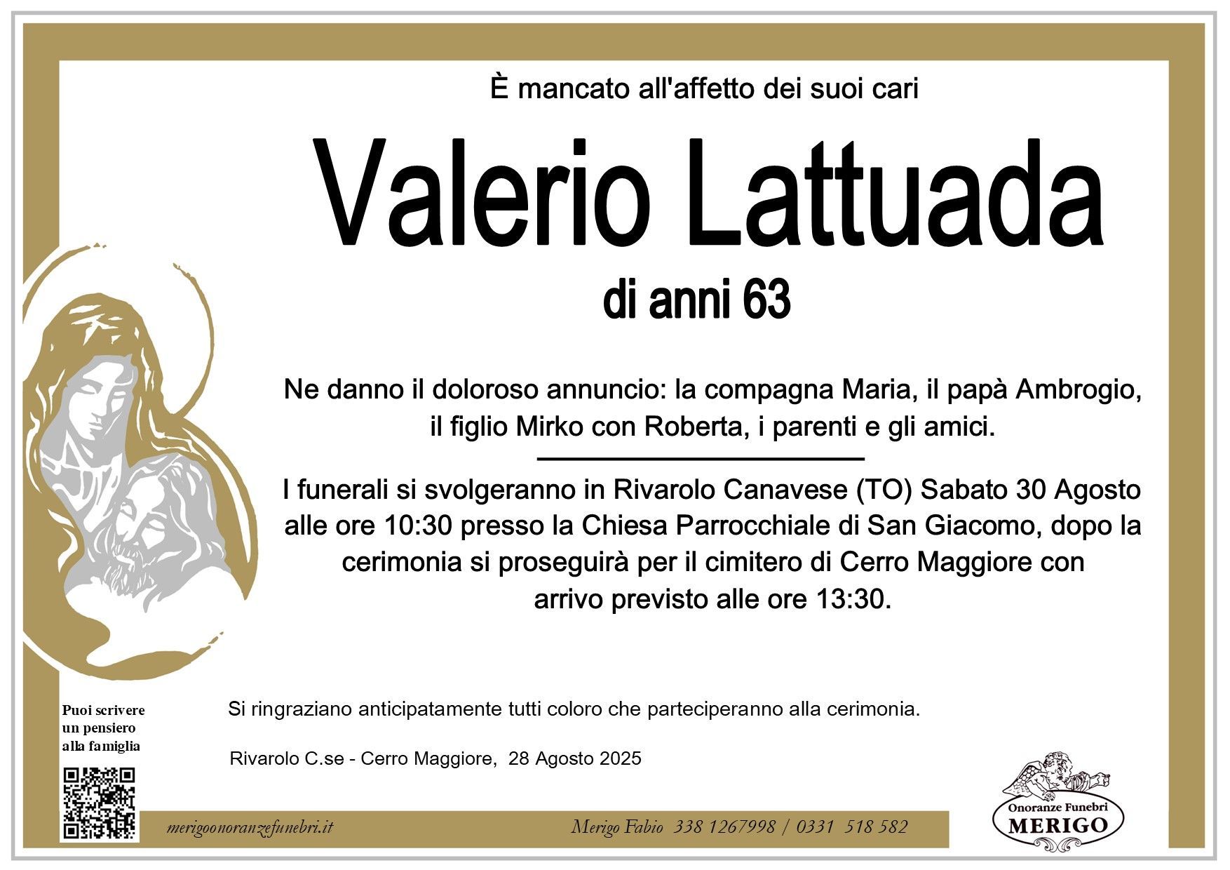 necrologio Valerio Lattuada