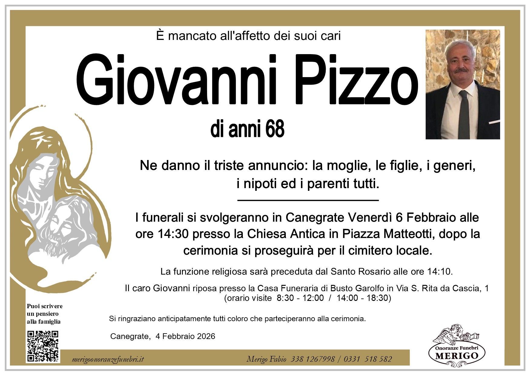 necrologio Giovanni Pizzo