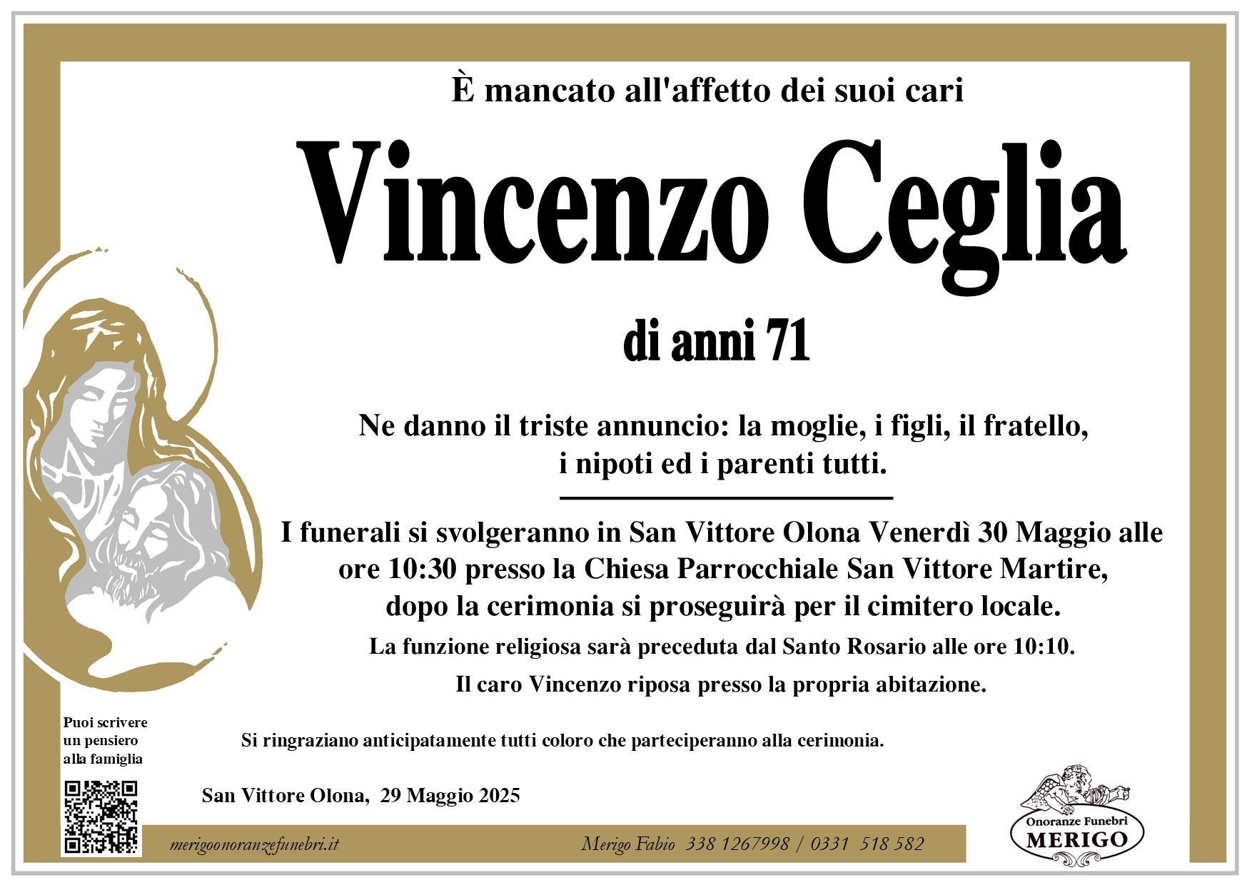 necrologio Vincenzo Ceglia