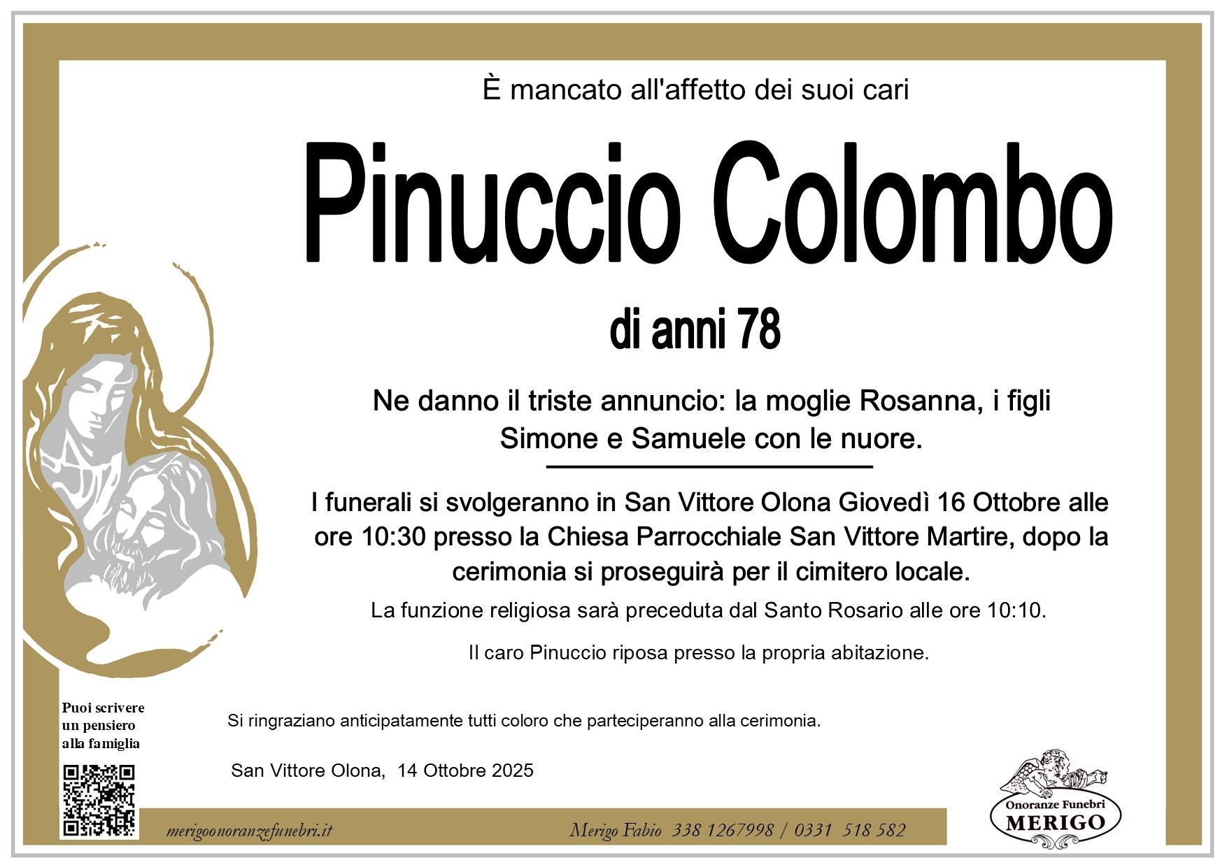 necrologio Pinuccio Colombo