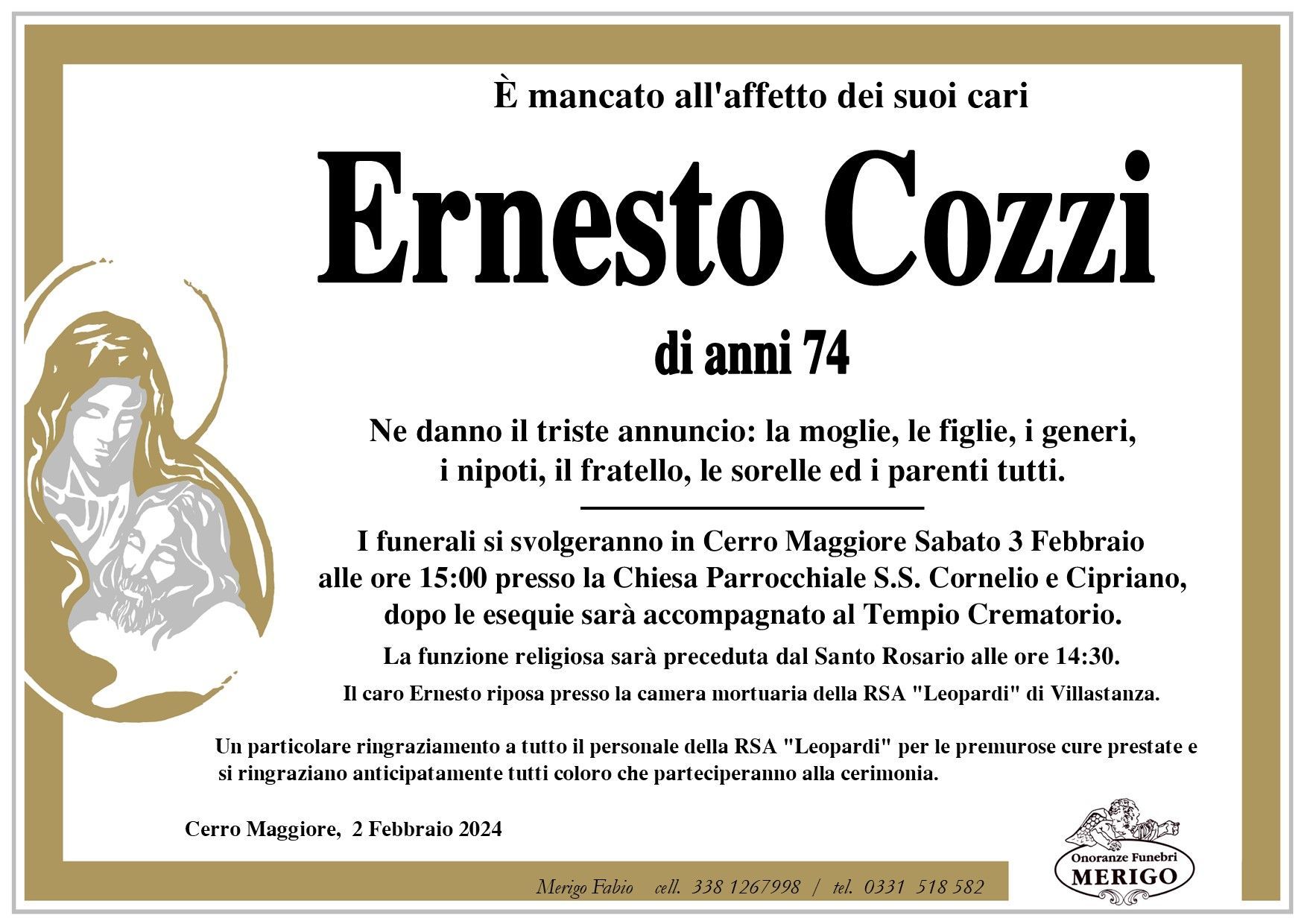 necrologio Ernesto Cozzi