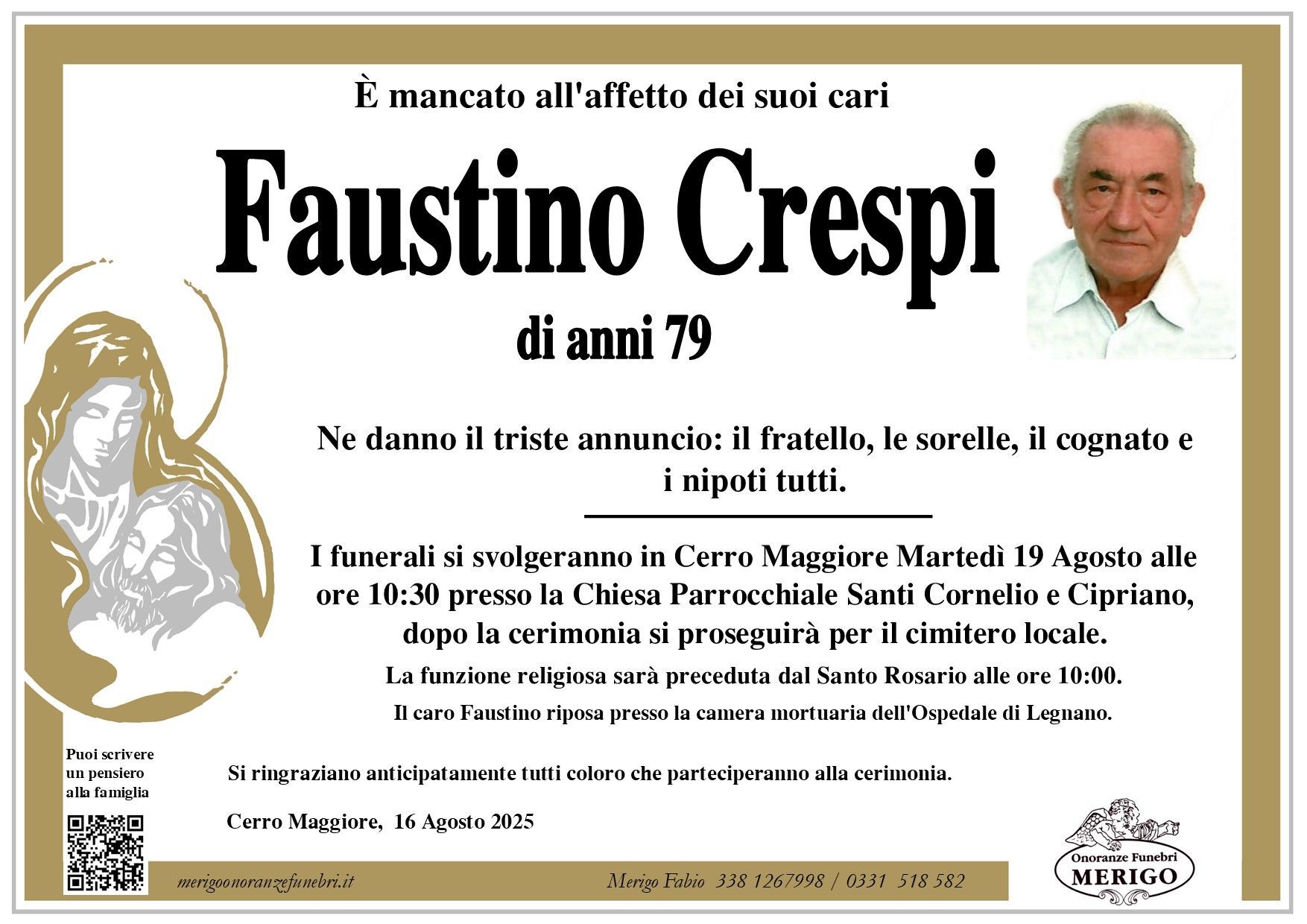 necrologio Faustino Crespi