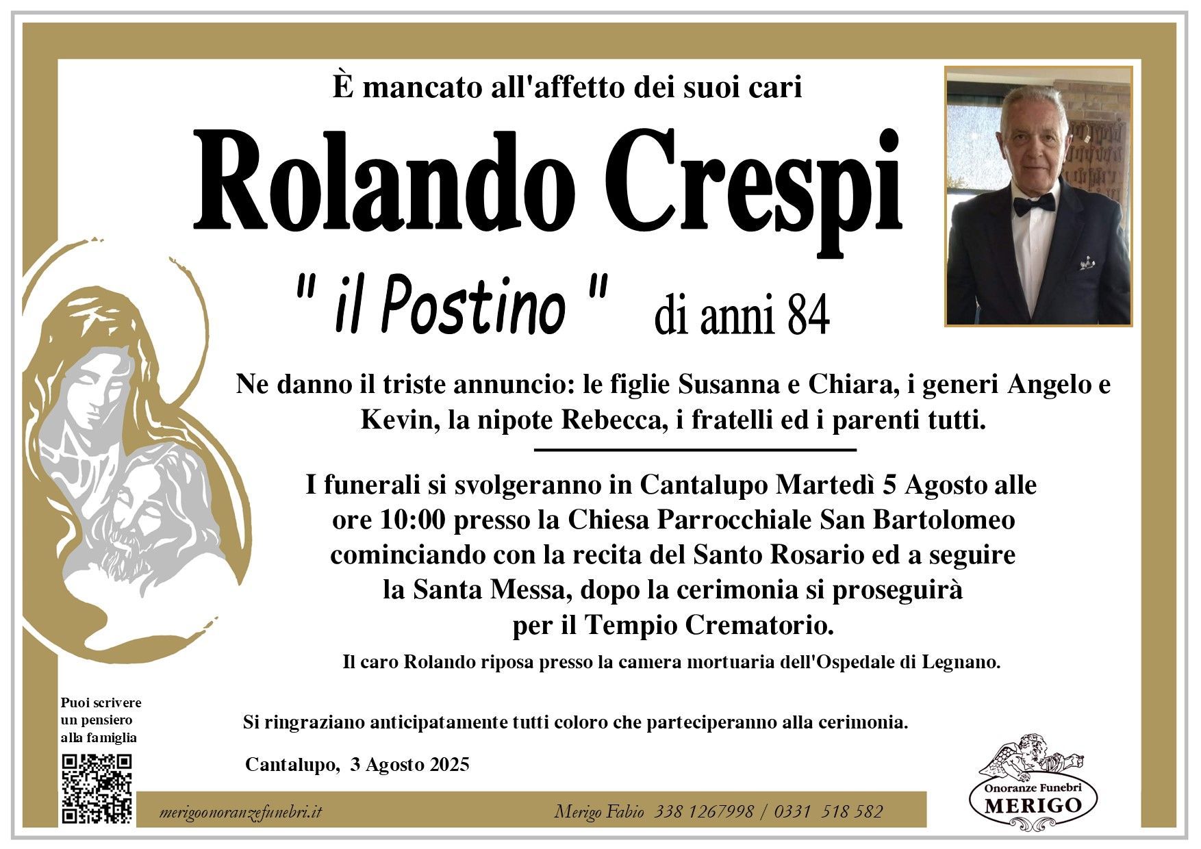 necrologio Rolando Crespi