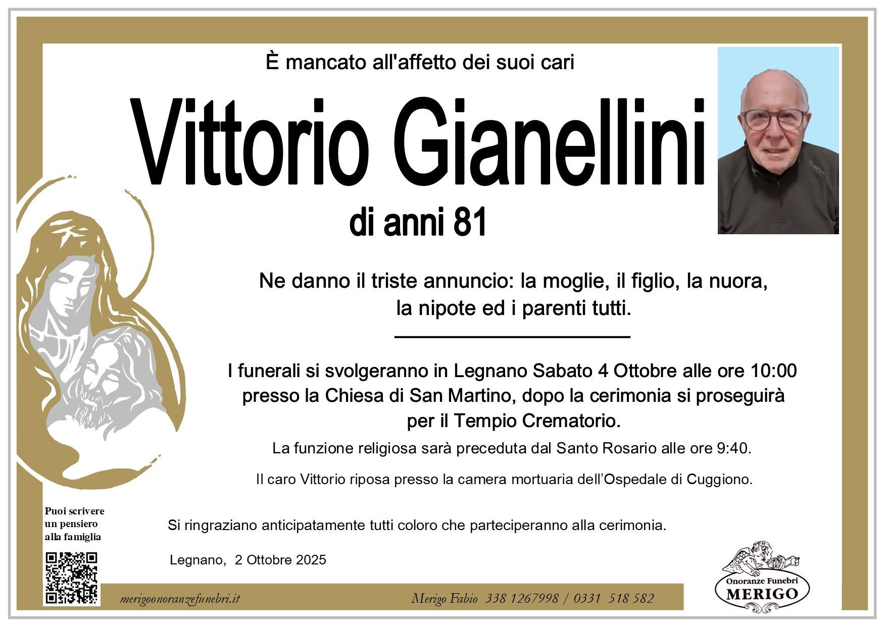 necrologio Vittorio Gianellini