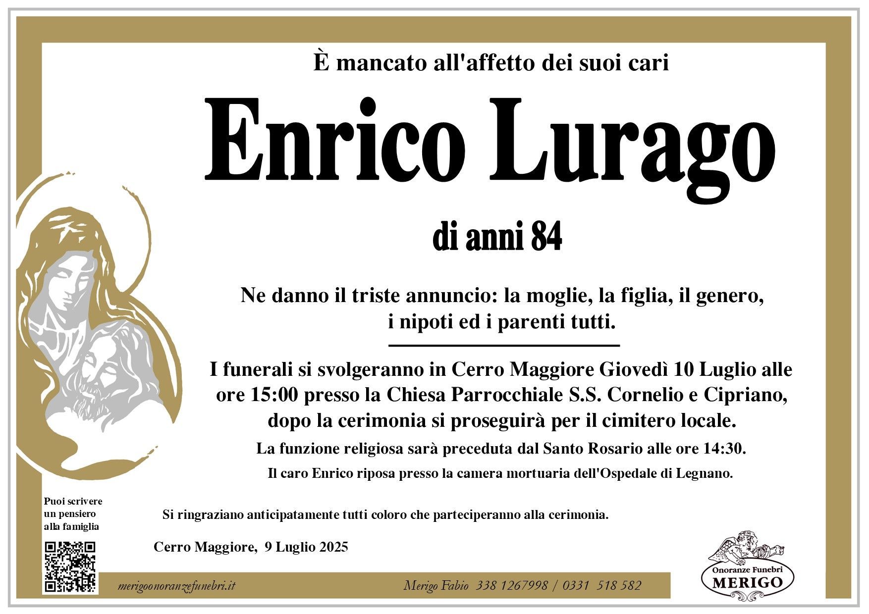 necrologio Enrico Lurago