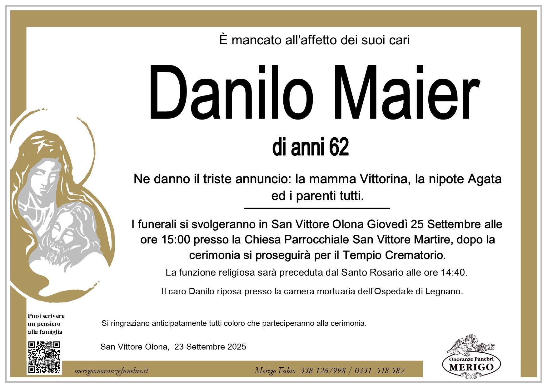 necrologio Danilo Maier