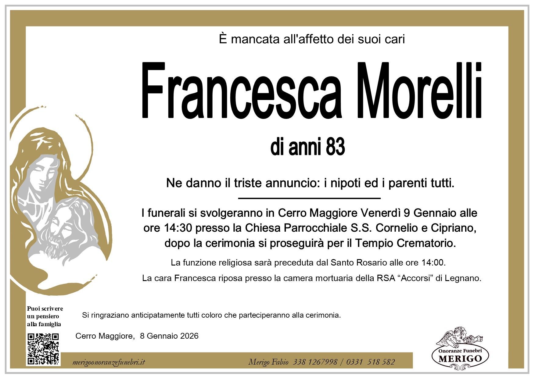 necrologio Francesca Morelli