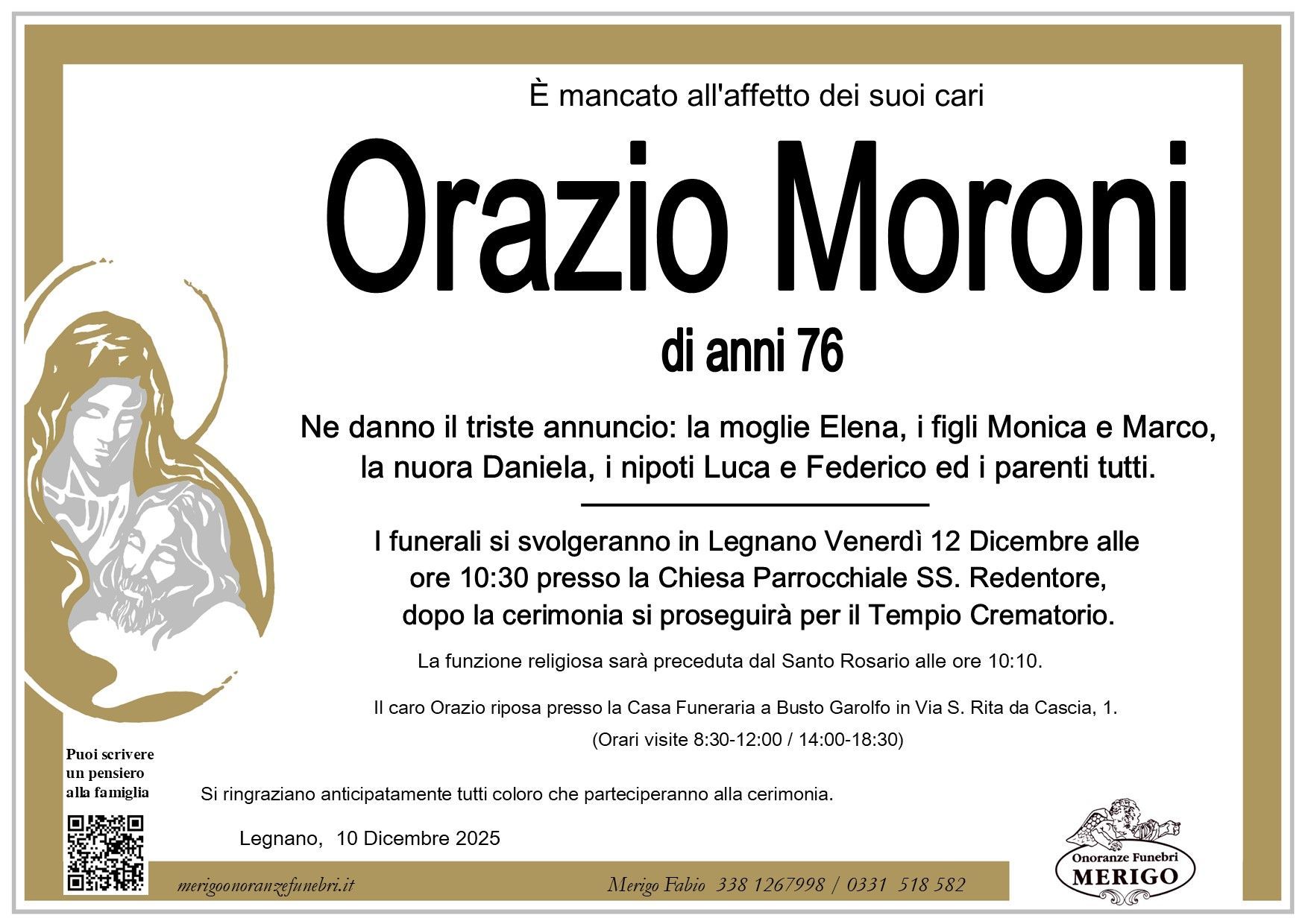 necrologio Orazio Moroni